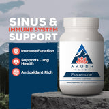 Ayush Herbs Flucomune supplement bottle side view showing ingredients