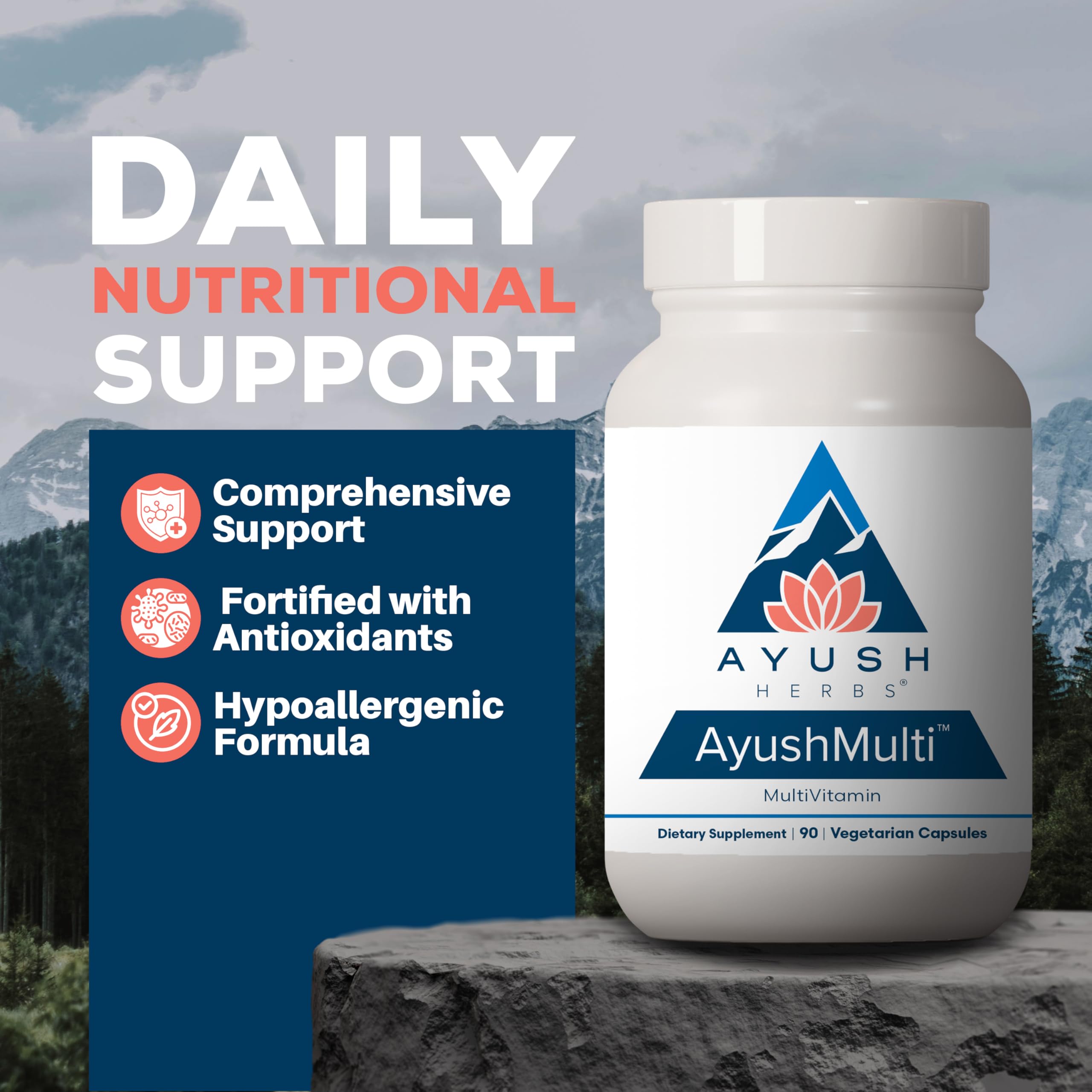 Ayush Herbs Multivitamin Capsules side view showing dosage