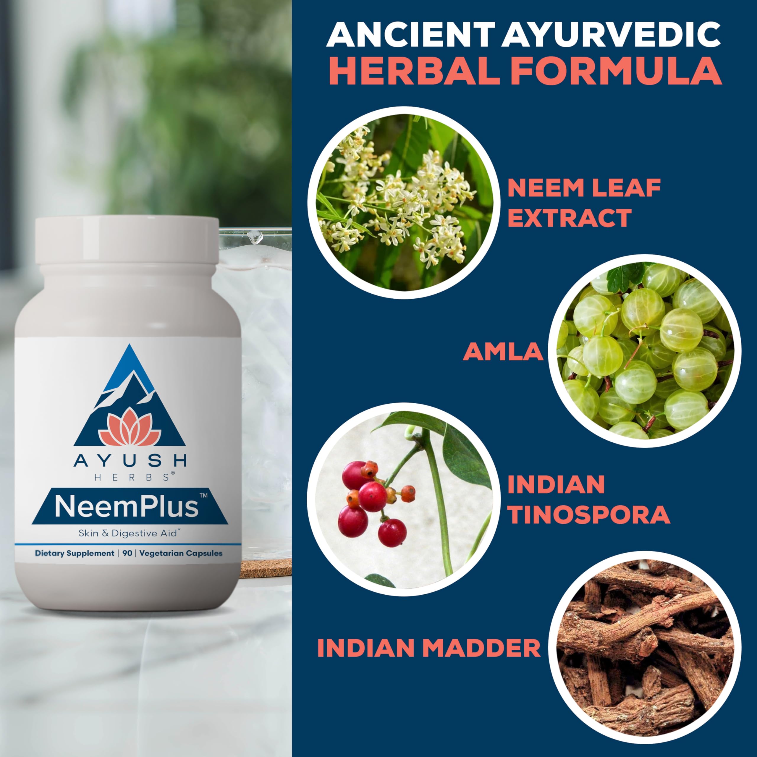 Ayush Herbs Neem Plus Herbal Supplement 300mg packaging