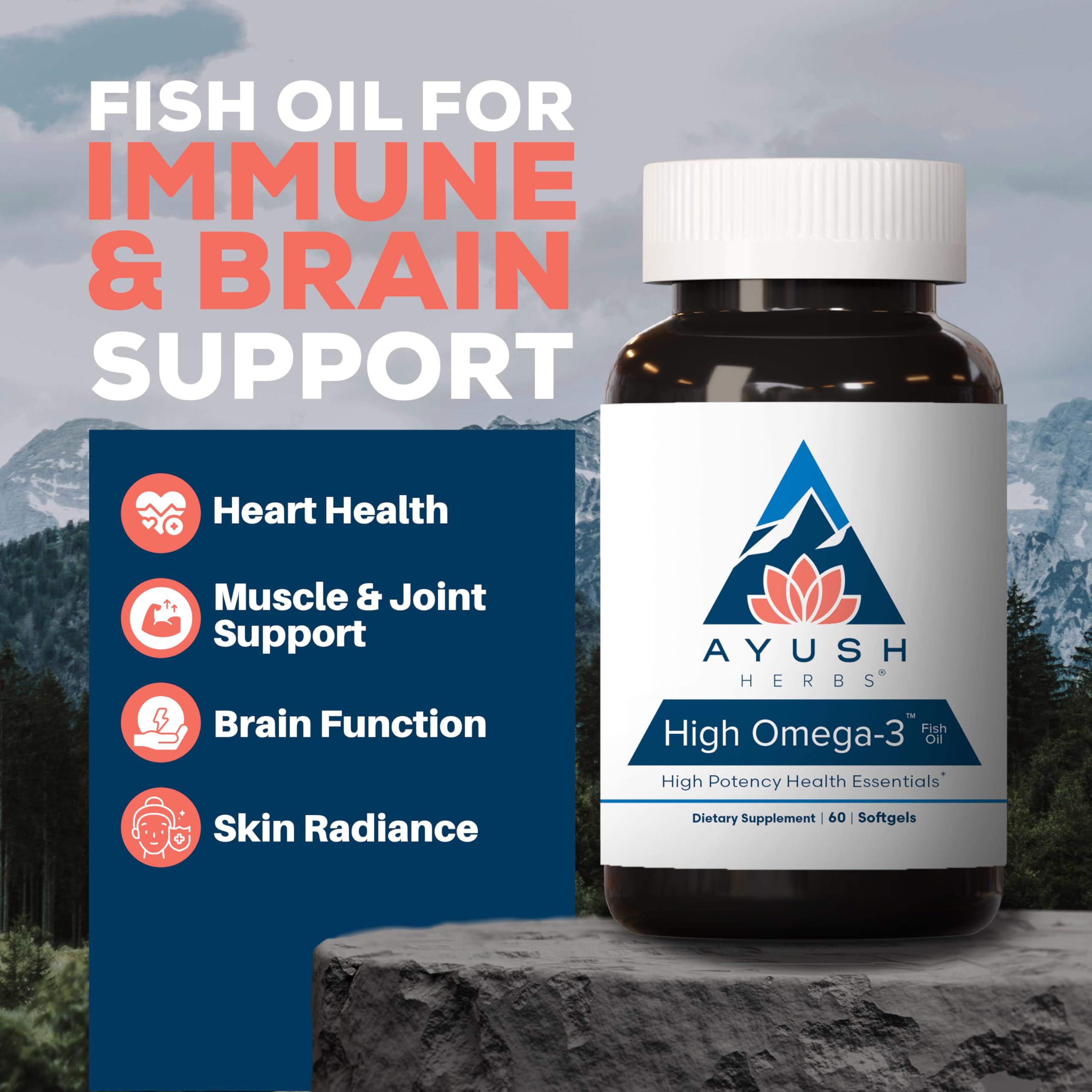 Ayush Herbs Omega-3 Fish Oil Supplement 1000mg softgels packaging