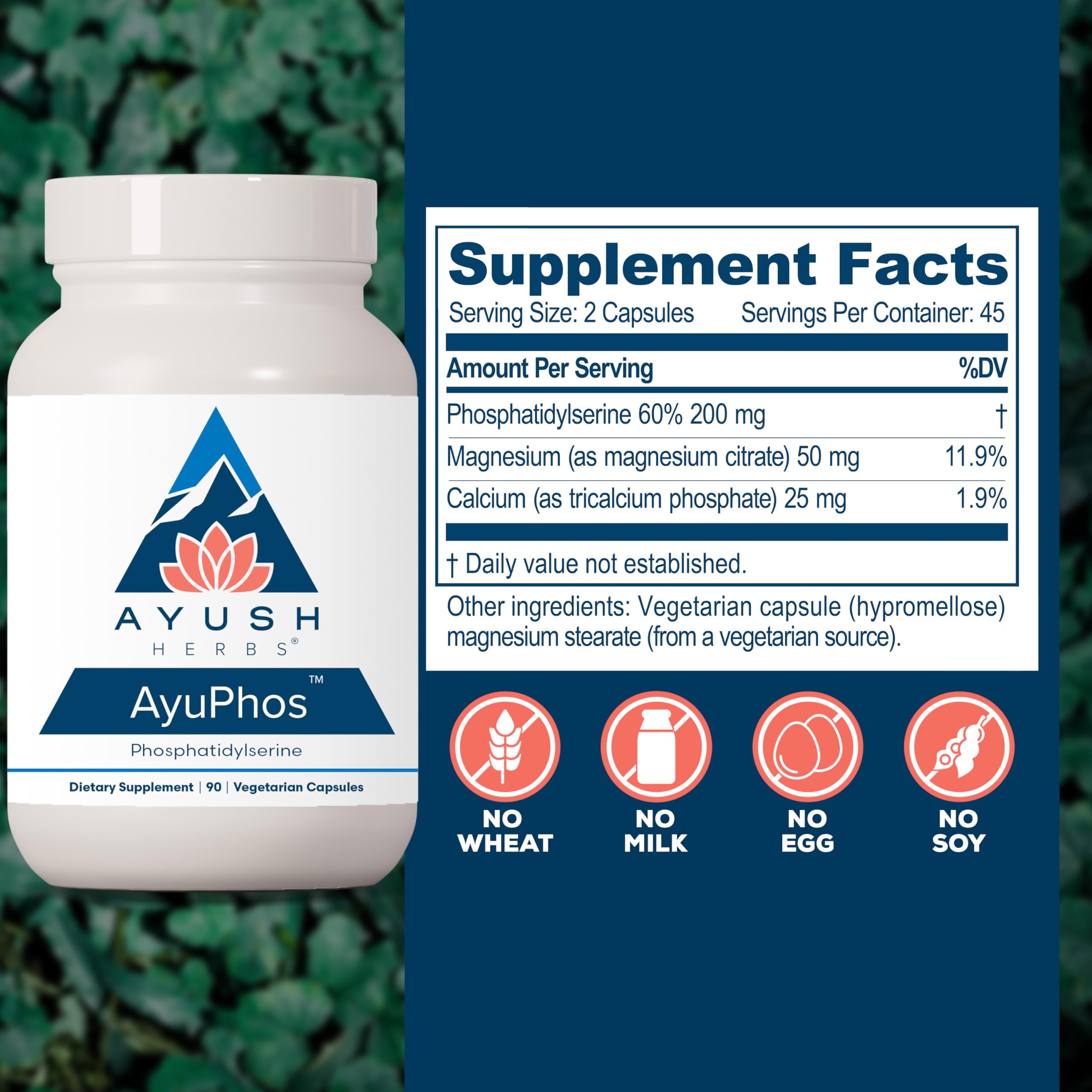Ayush Herbs Phosphatidylserine Supplement 200mg capsule close-up