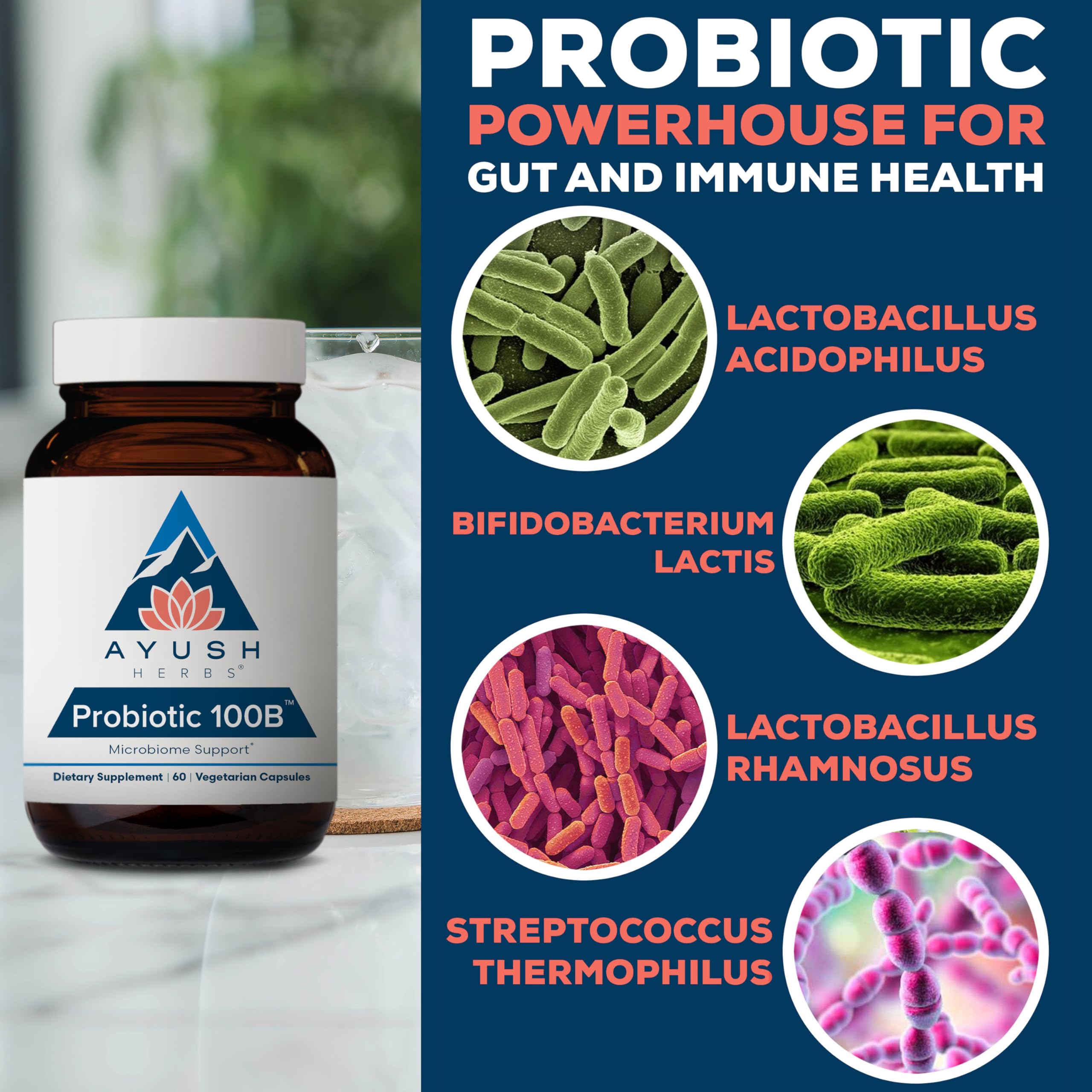 Ayush Herbs Probiotic Supplement capsule close-up