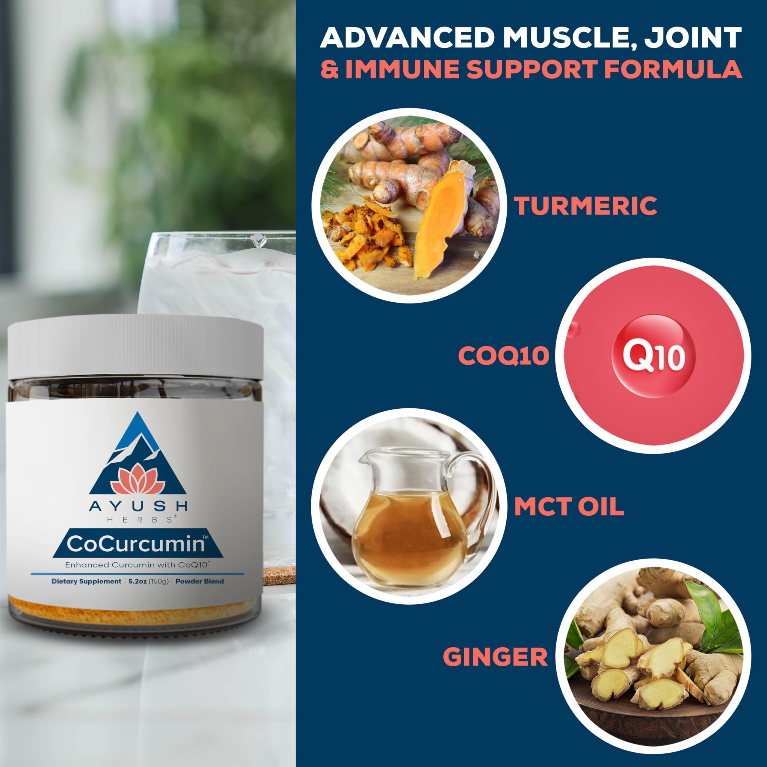 Ayush Herbs Turmeric Curcumin Supplement 198g side view
