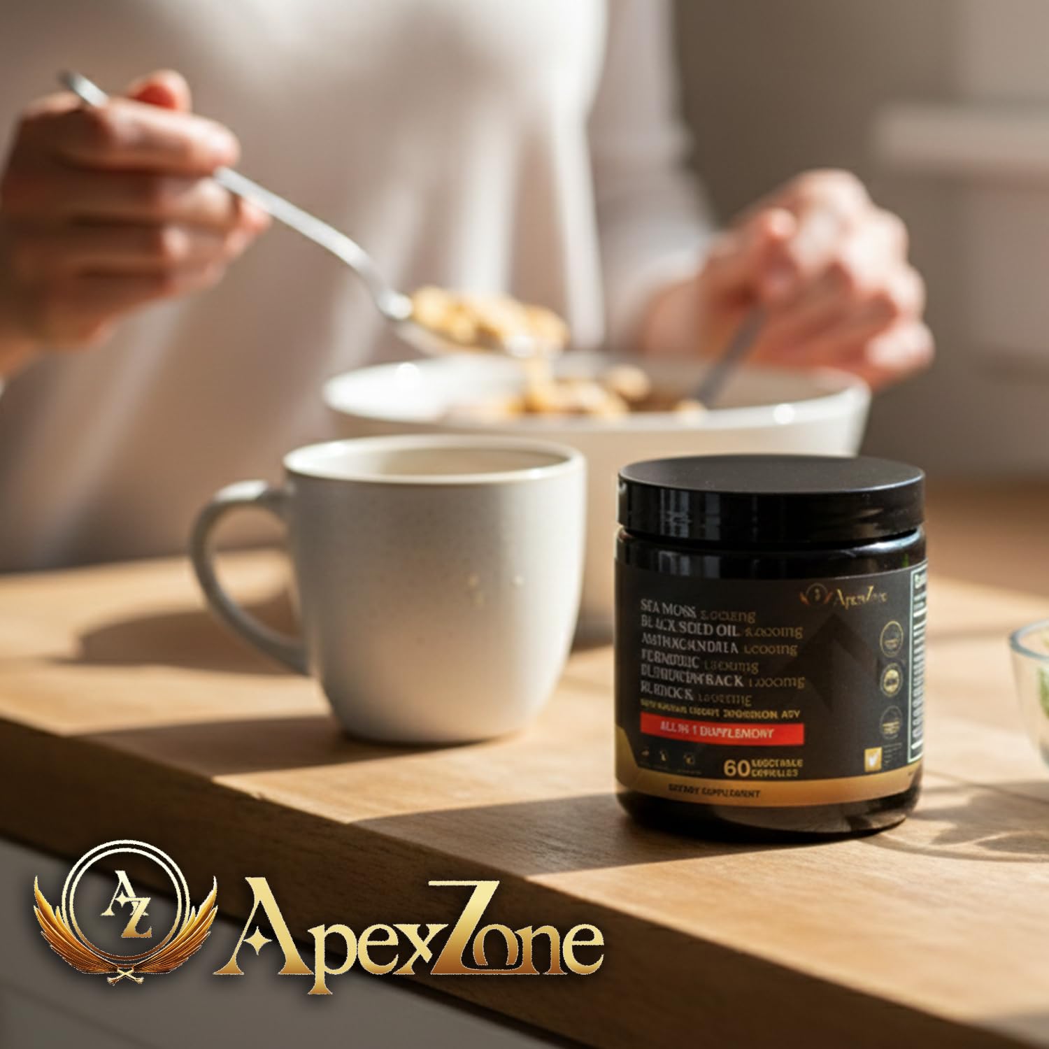 AZ ApexZone Sea Moss Multimineral Supplement displayed with herbs