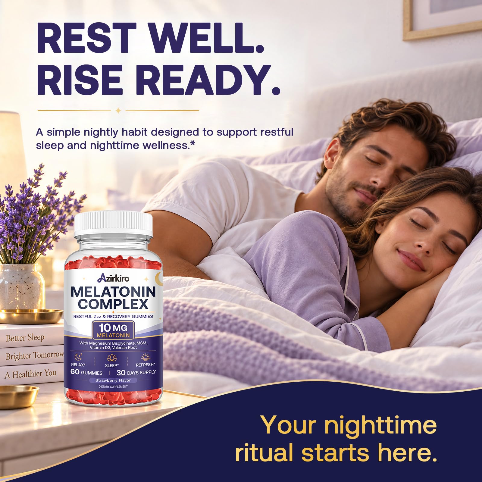 Azirkiro Melatonin Gummies 10mg on a wooden table