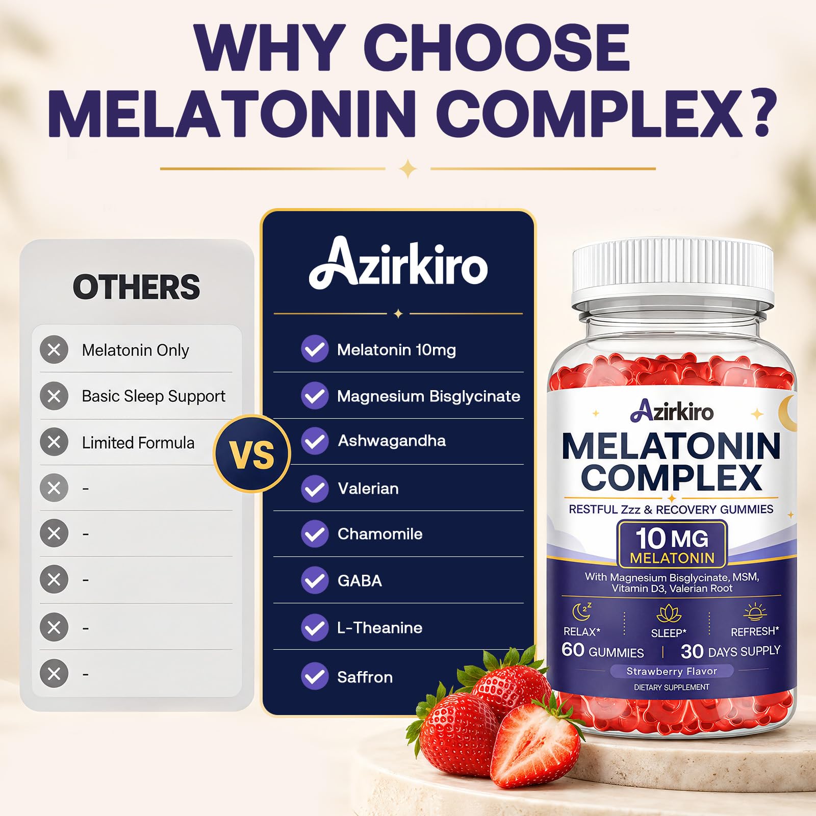 Azirkiro Melatonin Gummies 10mg with a glass of water