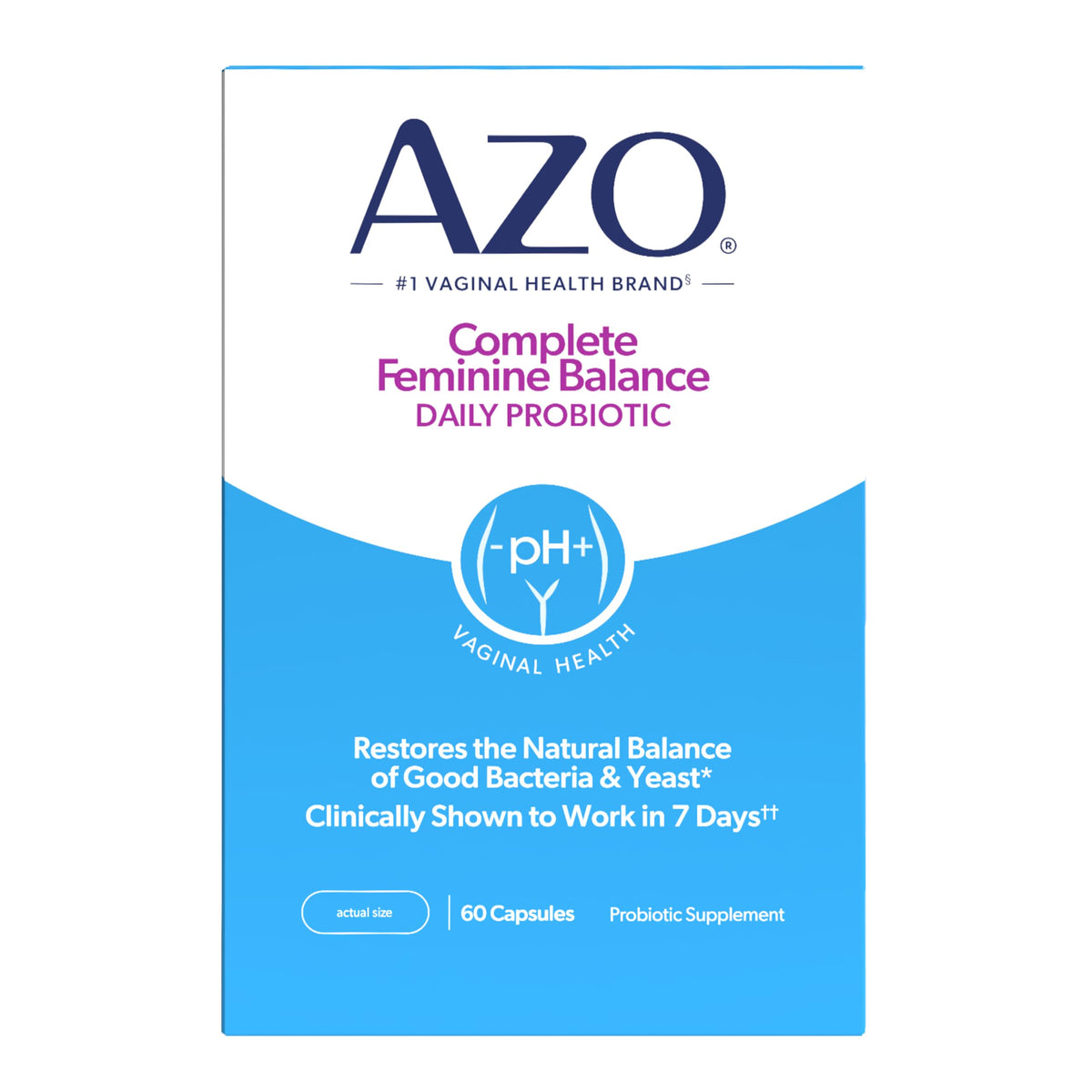 AZO Complete Feminine Balance Probiotic 30 Capsules front view