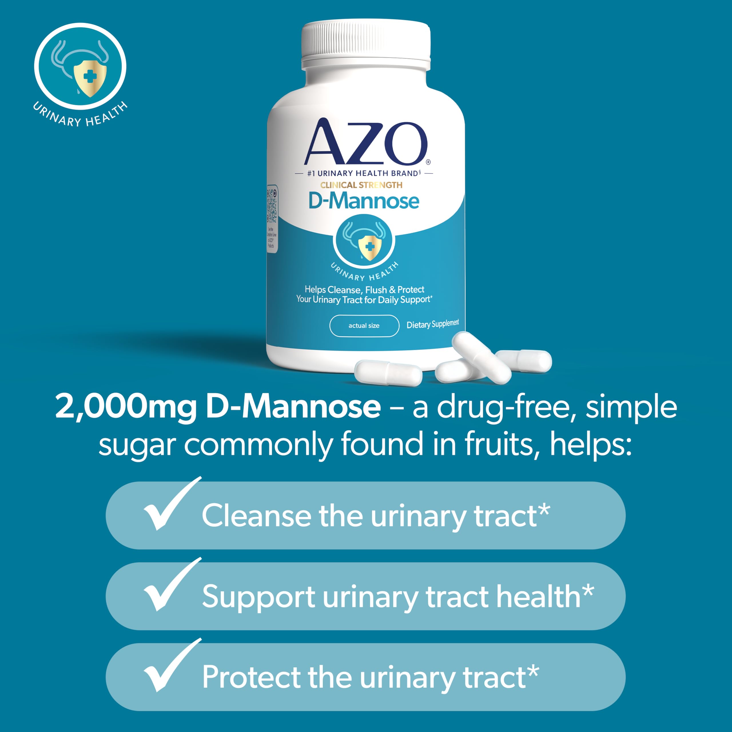 AZO D-Mannose supplement bottle side view with label
