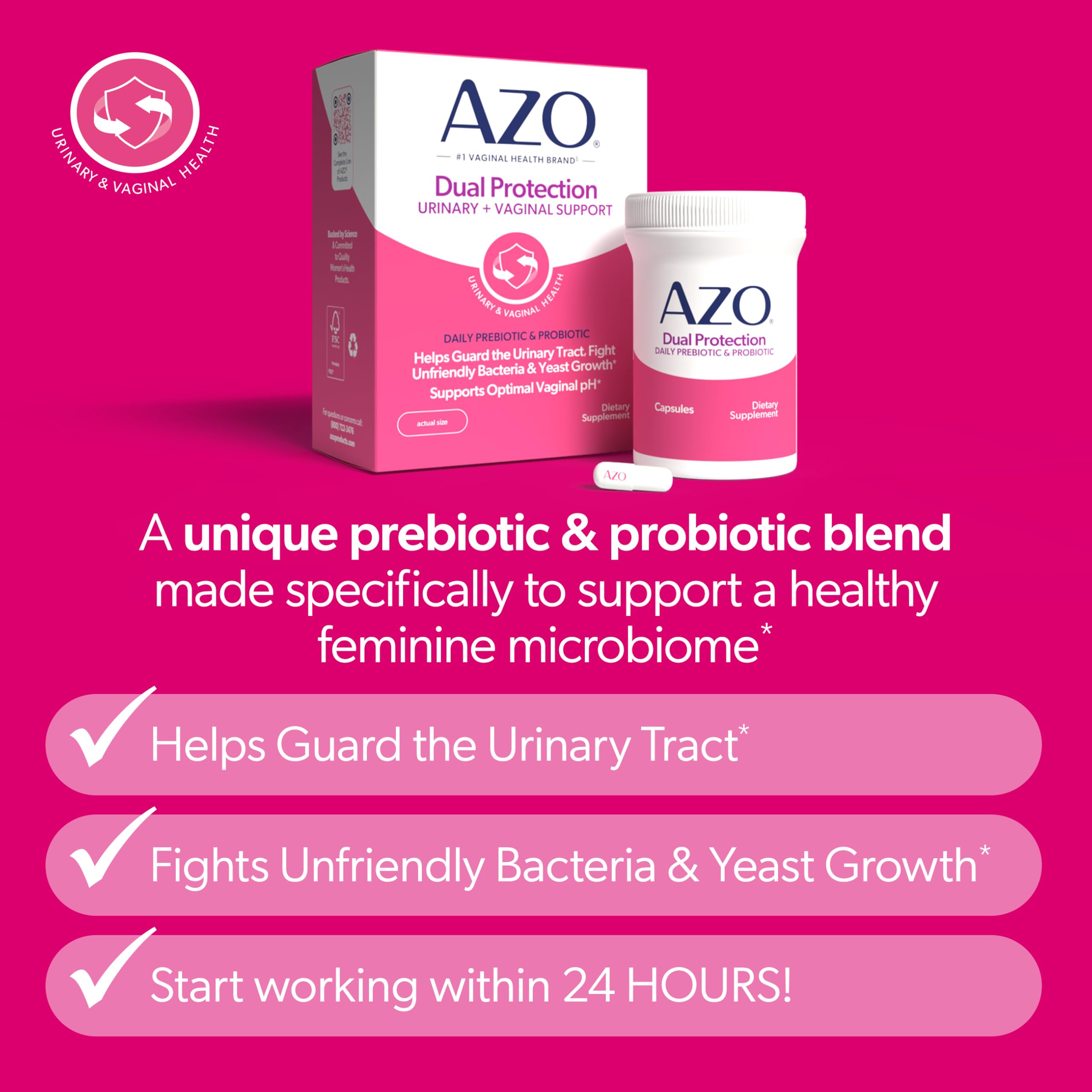 AZO Dual Protection Probiotic Capsules bottle with label