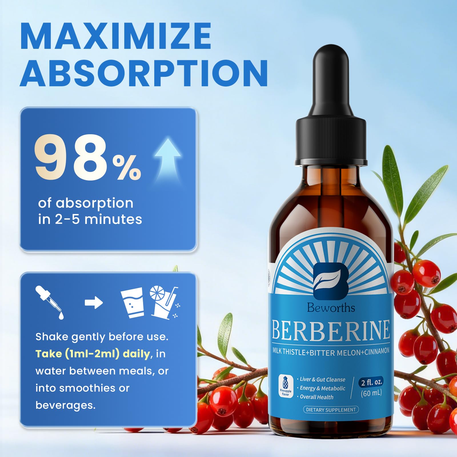 B BEWORTHS Berberine Liquid Drops packaging details