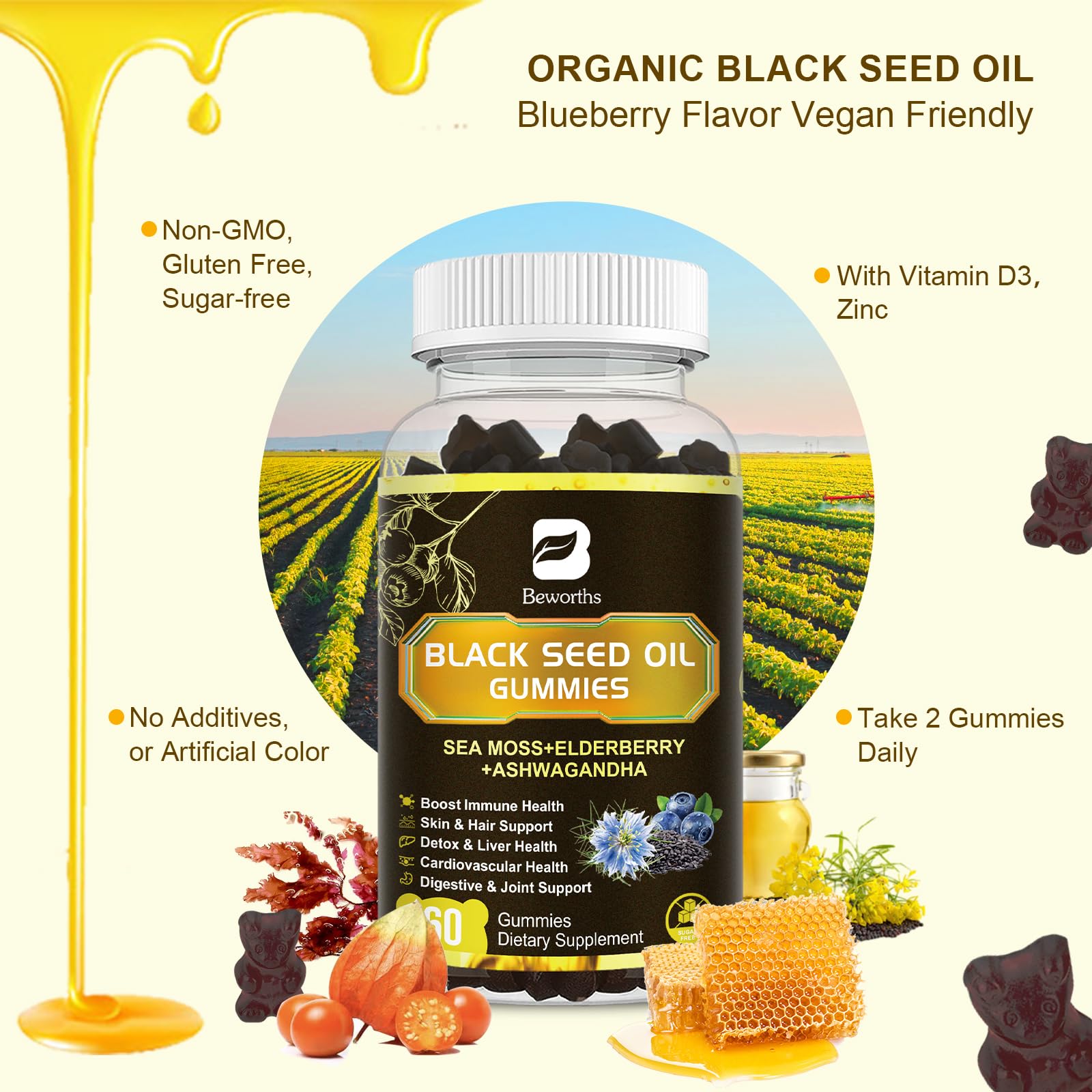 B BEWORTHS Black Seed Oil & Sea Moss Gummies ingredients list