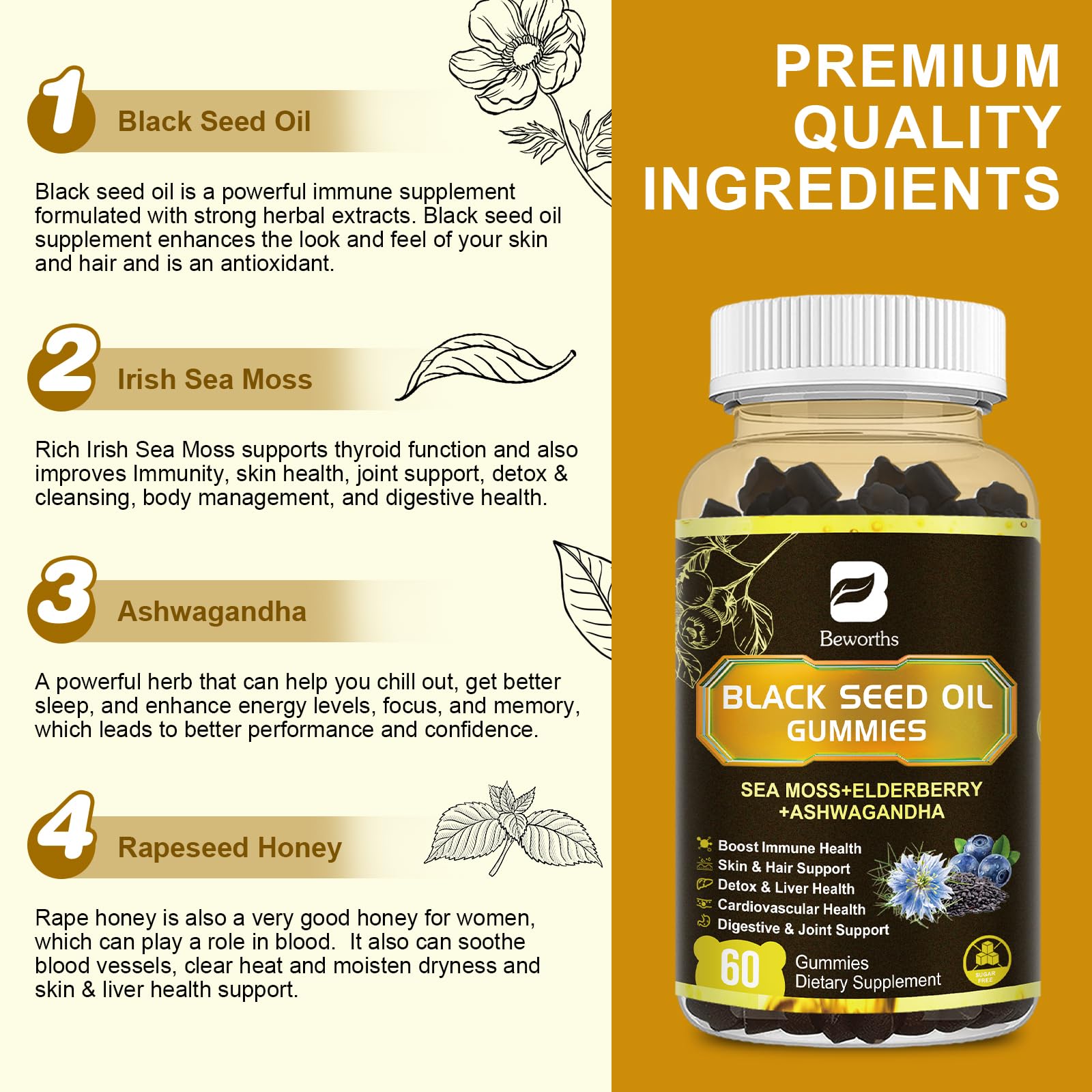 B BEWORTHS Black Seed Oil & Sea Moss Gummies packaging