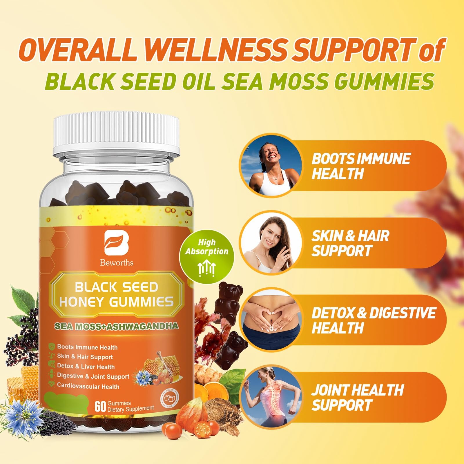 B BEWORTHS Black Seed Oil Sea Moss Gummies packaging