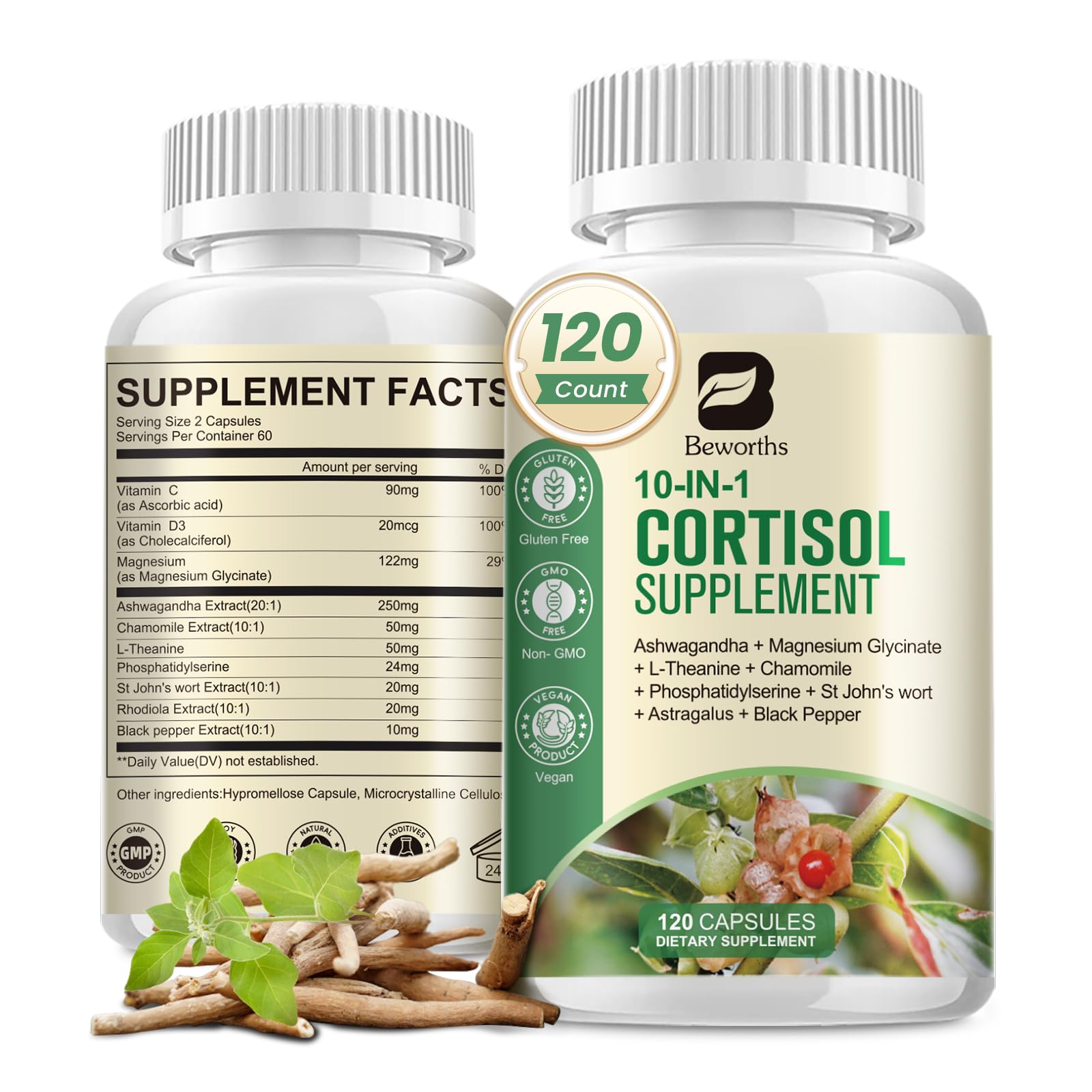B BEWORTHS CortiCare Ashwagandha Supplement 60 Capsules front view
