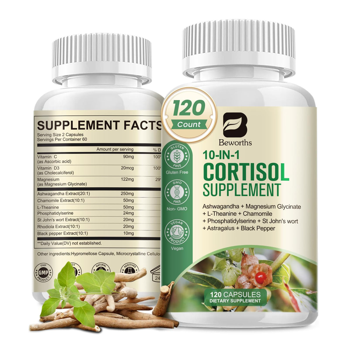 B BEWORTHS CortiCare Ashwagandha Supplement 60 Capsules front view