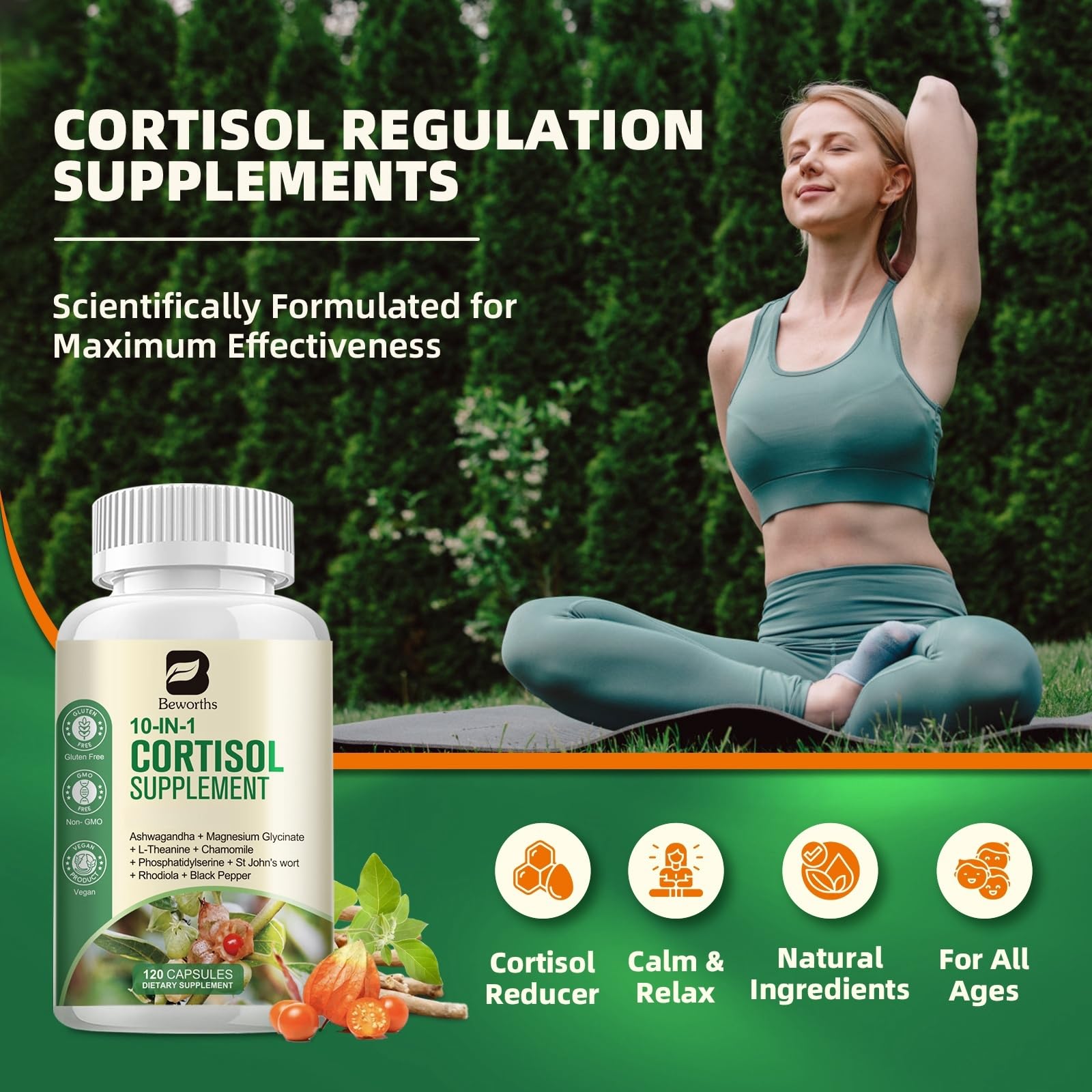 B BEWORTHS CortiCare Ashwagandha Supplement capsules on a table