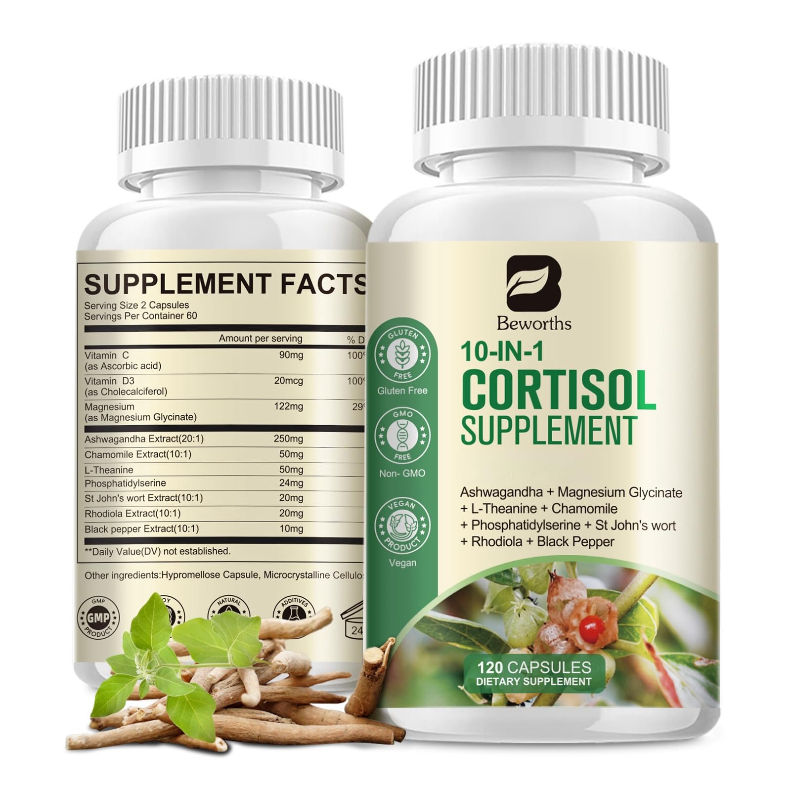 B BEWORTHS CortiCare Ashwagandha Supplement packaging details