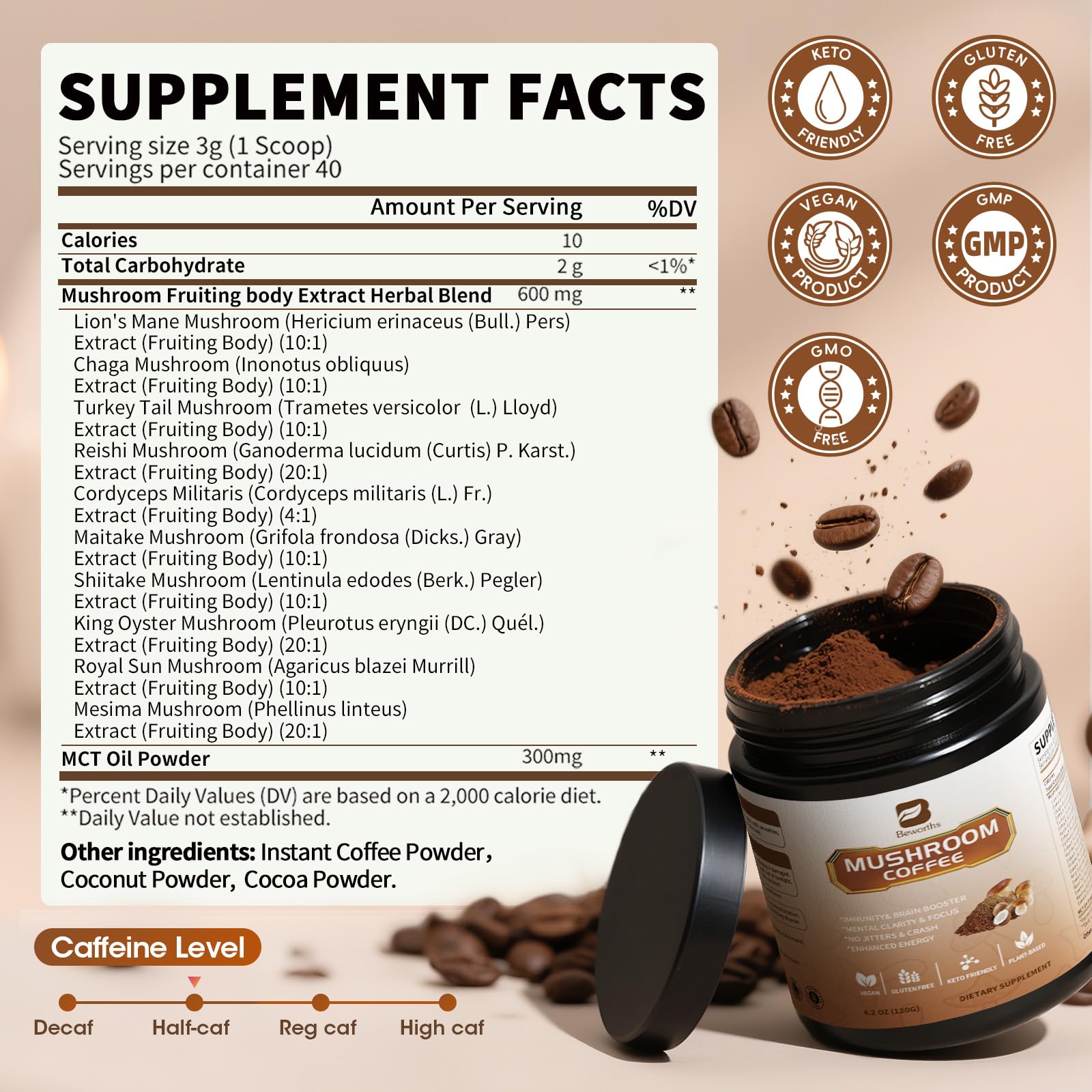 B BEWORTHS Instant Mushroom Coffee Blend lifestyle image