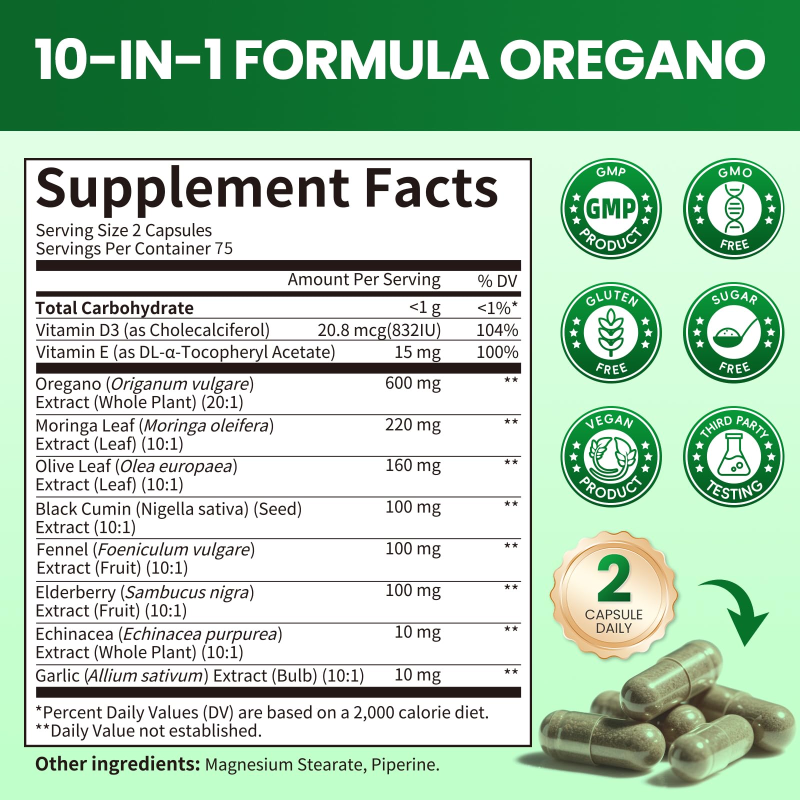 B BEWORTHS Oregano Oil Capsules side view showing label