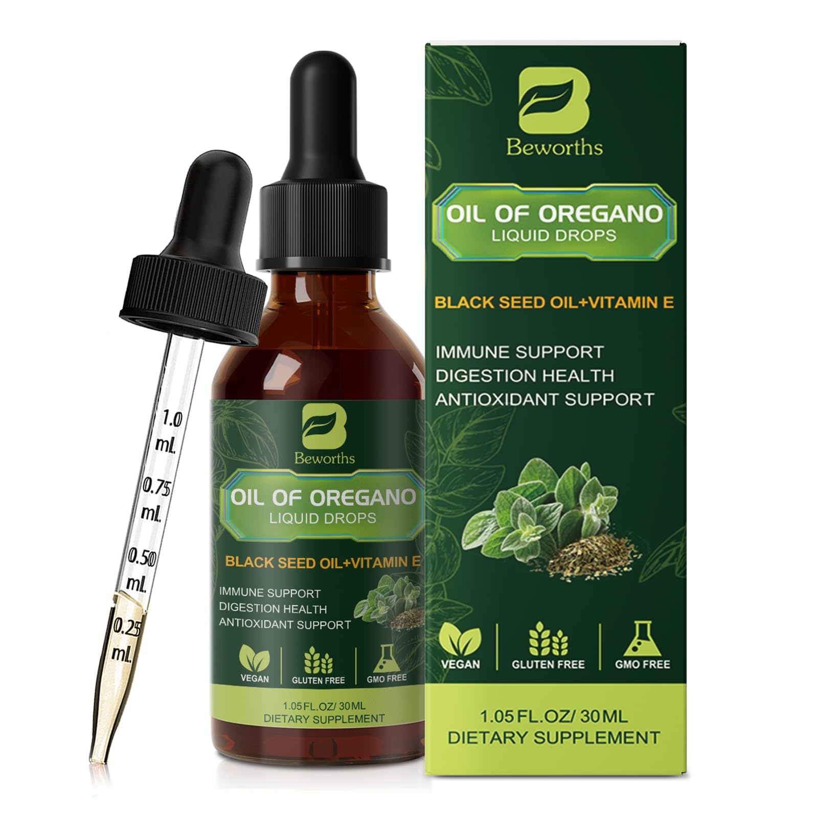B BEWORTHS Oregano Oil Drops 23g front view