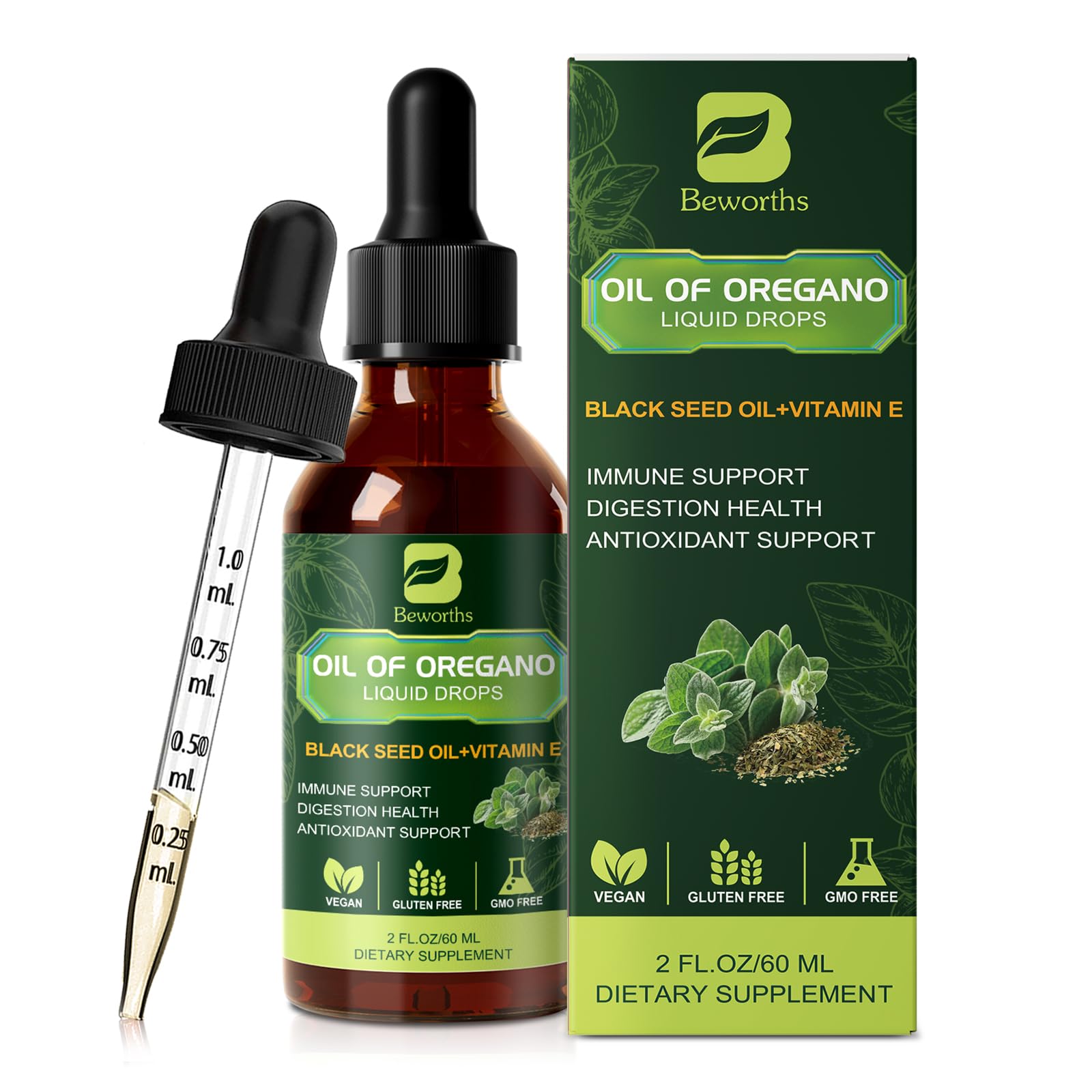 B BEWORTHS Oregano Oil Drops 240 servings label