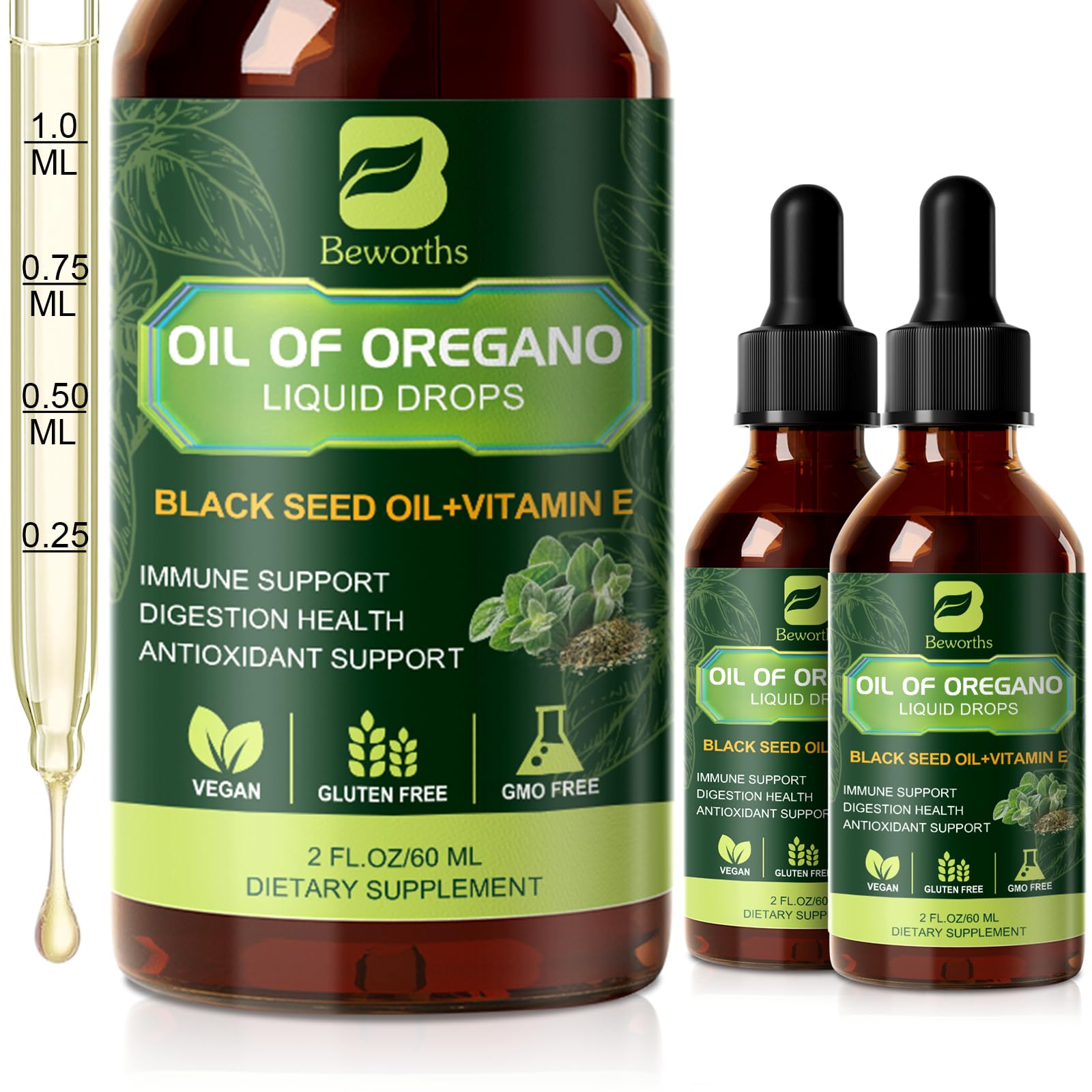 B BEWORTHS Oregano Oil Drops front view with packaging