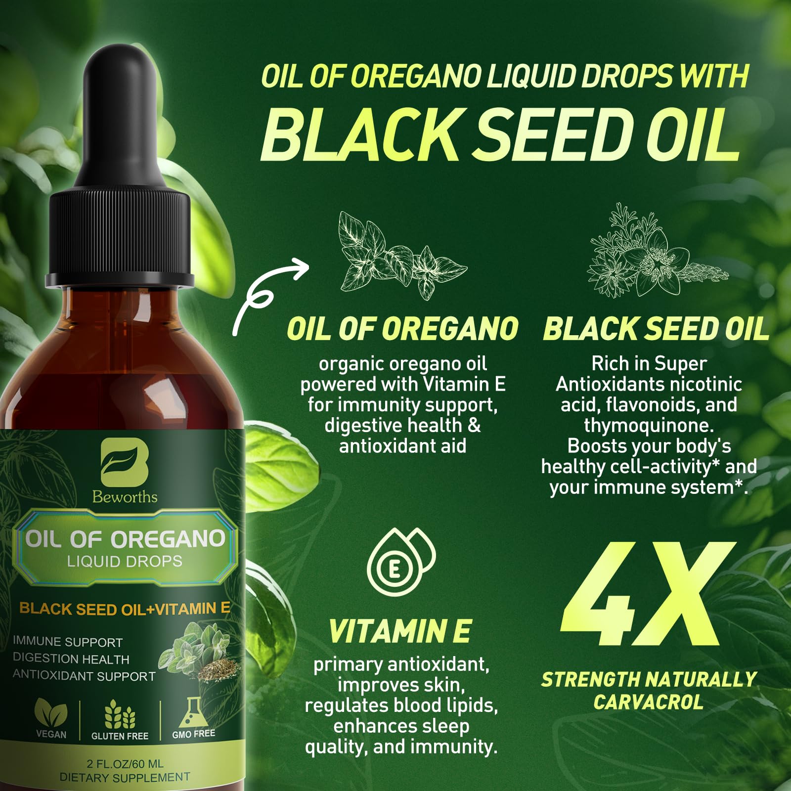 B BEWORTHS Oregano Oil Drops liquid drops in a spoon