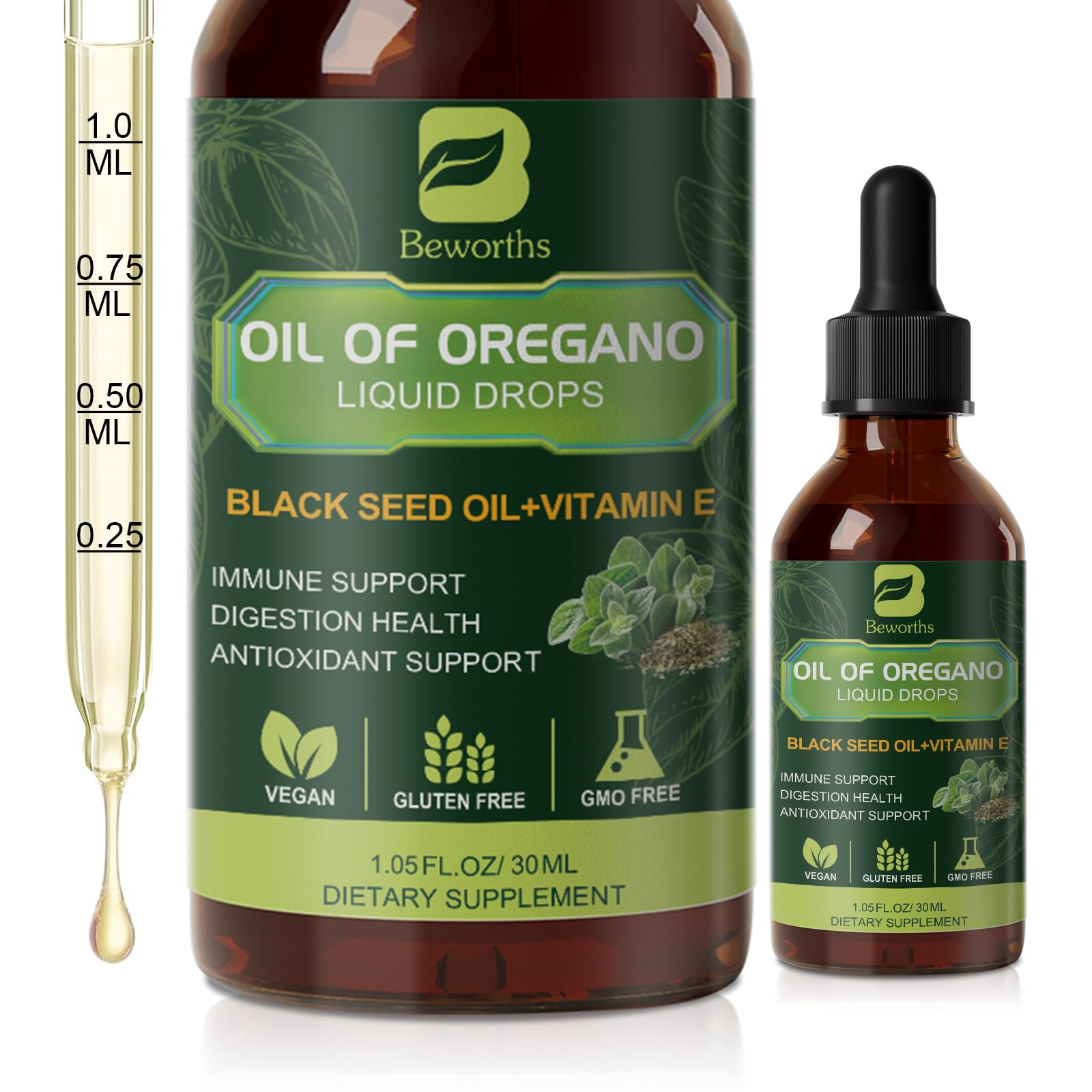 B BEWORTHS Oregano Oil Drops on wooden table