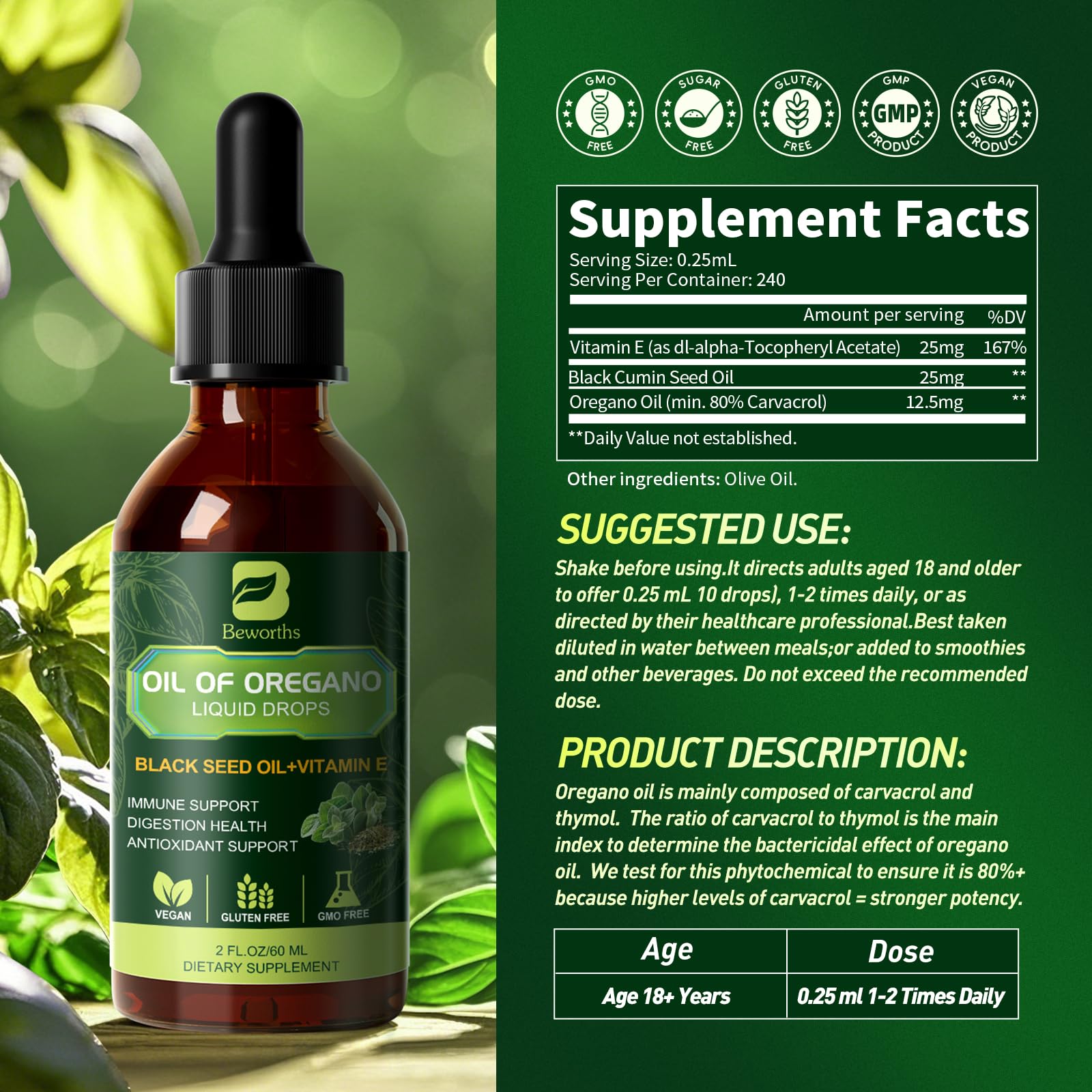 B BEWORTHS Oregano Oil Drops with black seed oil