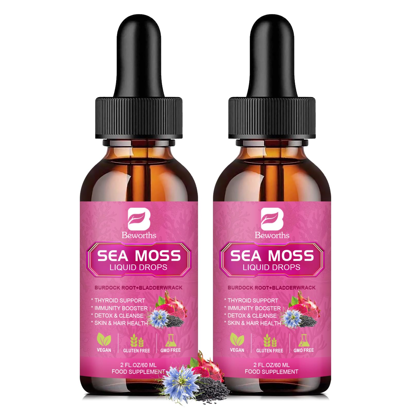 B BEWORTHS Sea Moss & Black Seed Oil Liquid Drops front view