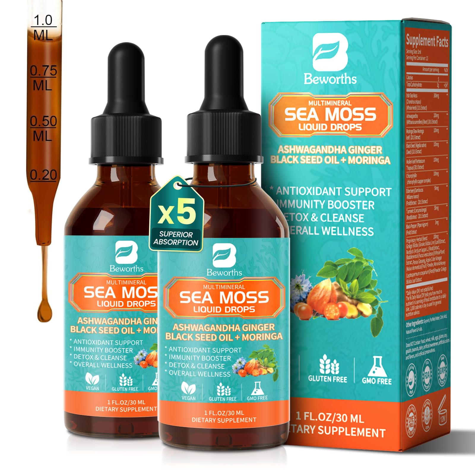B BEWORTHS Sea Moss Liquid Drops 191g front view