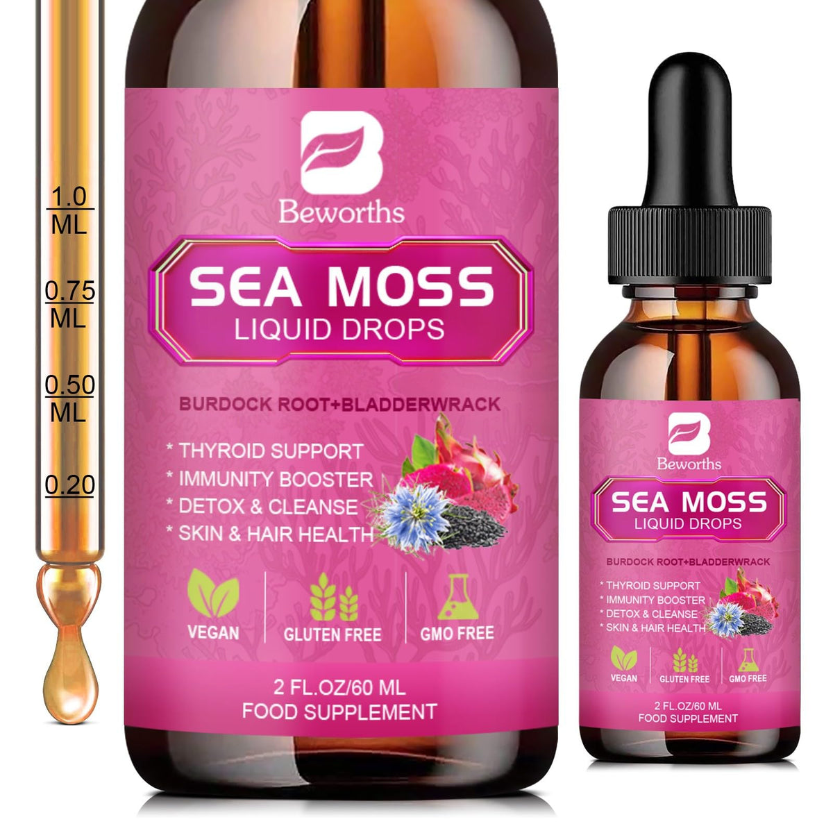 B BEWORTHS Sea Moss Liquid Drops 60g front view