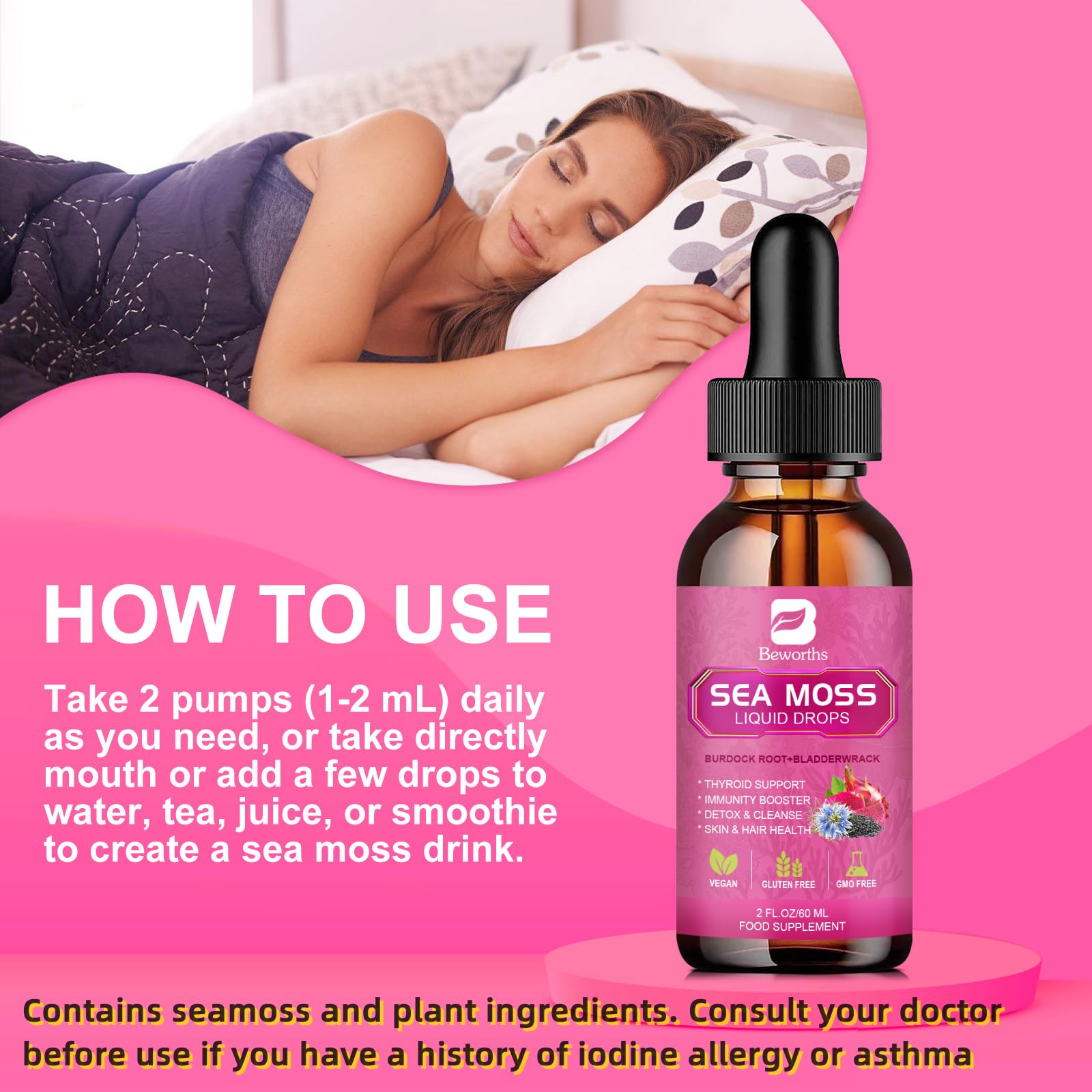 B BEWORTHS Sea Moss Liquid Drops with fresh fruits