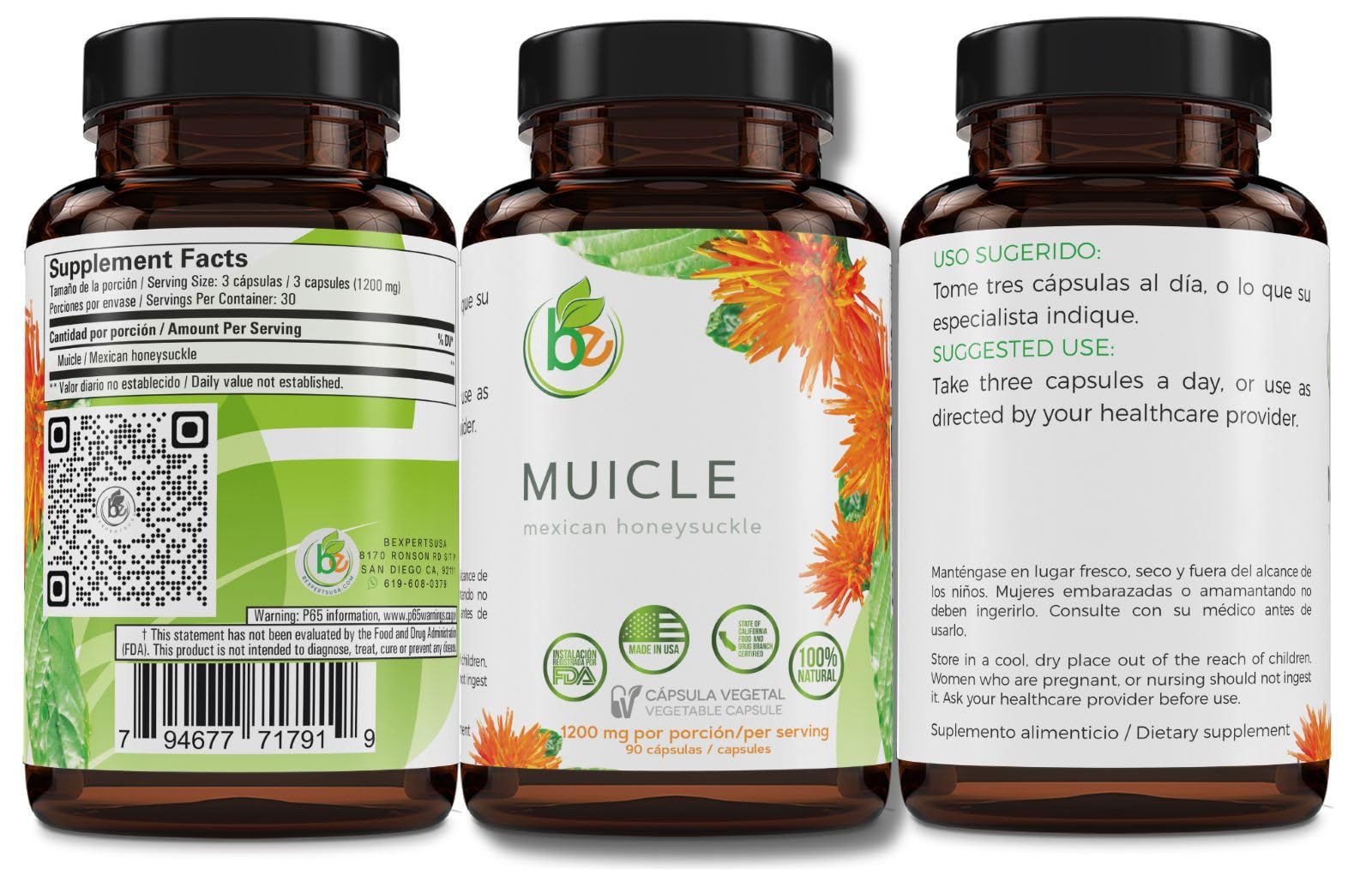 B-Experts Muicle Herb Capsules open bottle with capsules visible