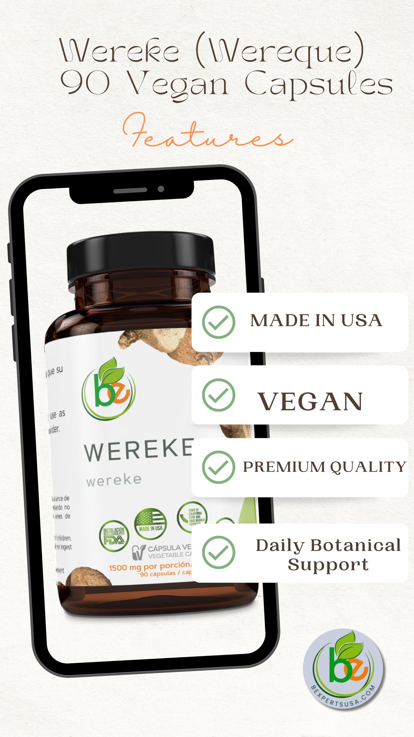 B-Experts Wereke Root 1500 mg Vegan Capsules back view