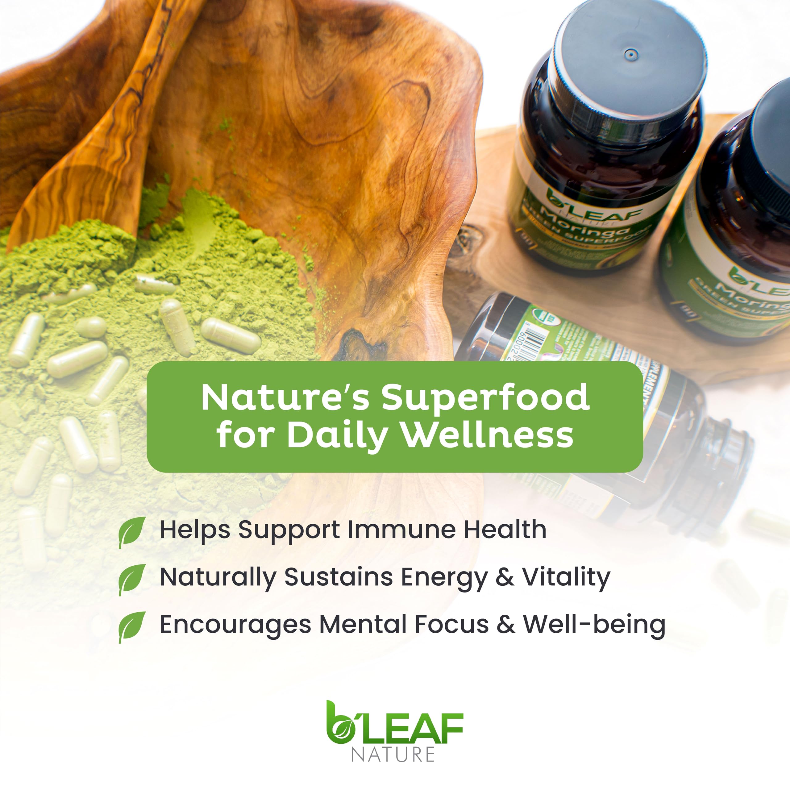 B'LEAF NATURE Moringa Capsules 1000mg back view