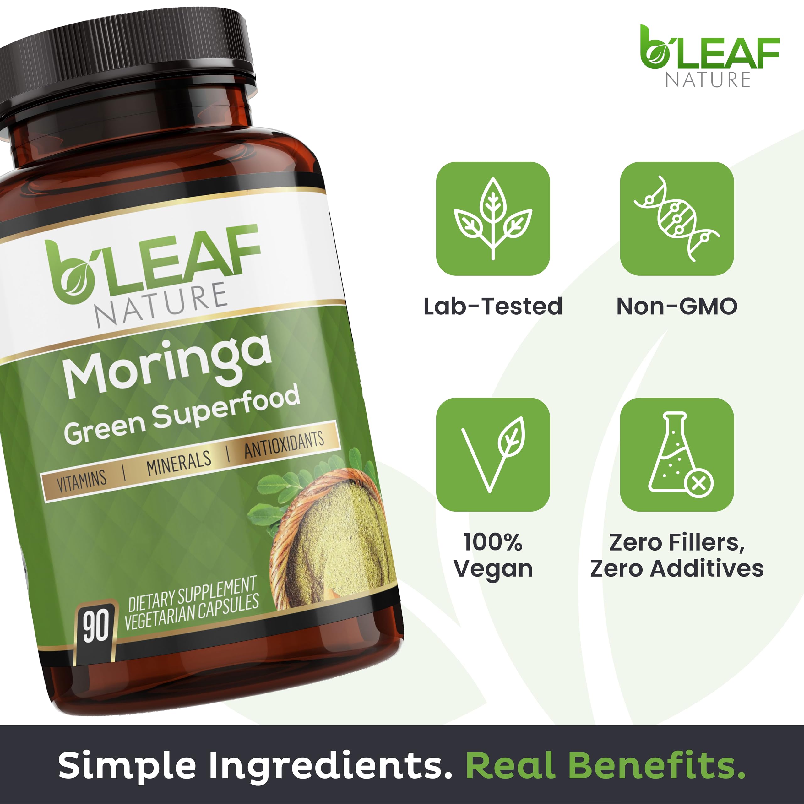 B'LEAF NATURE Moringa Capsules 1000mg bottle with label