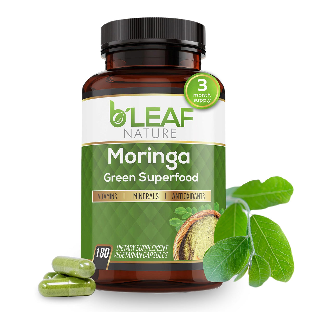 B'LEAF NATURE Moringa Capsules 1000mg front view