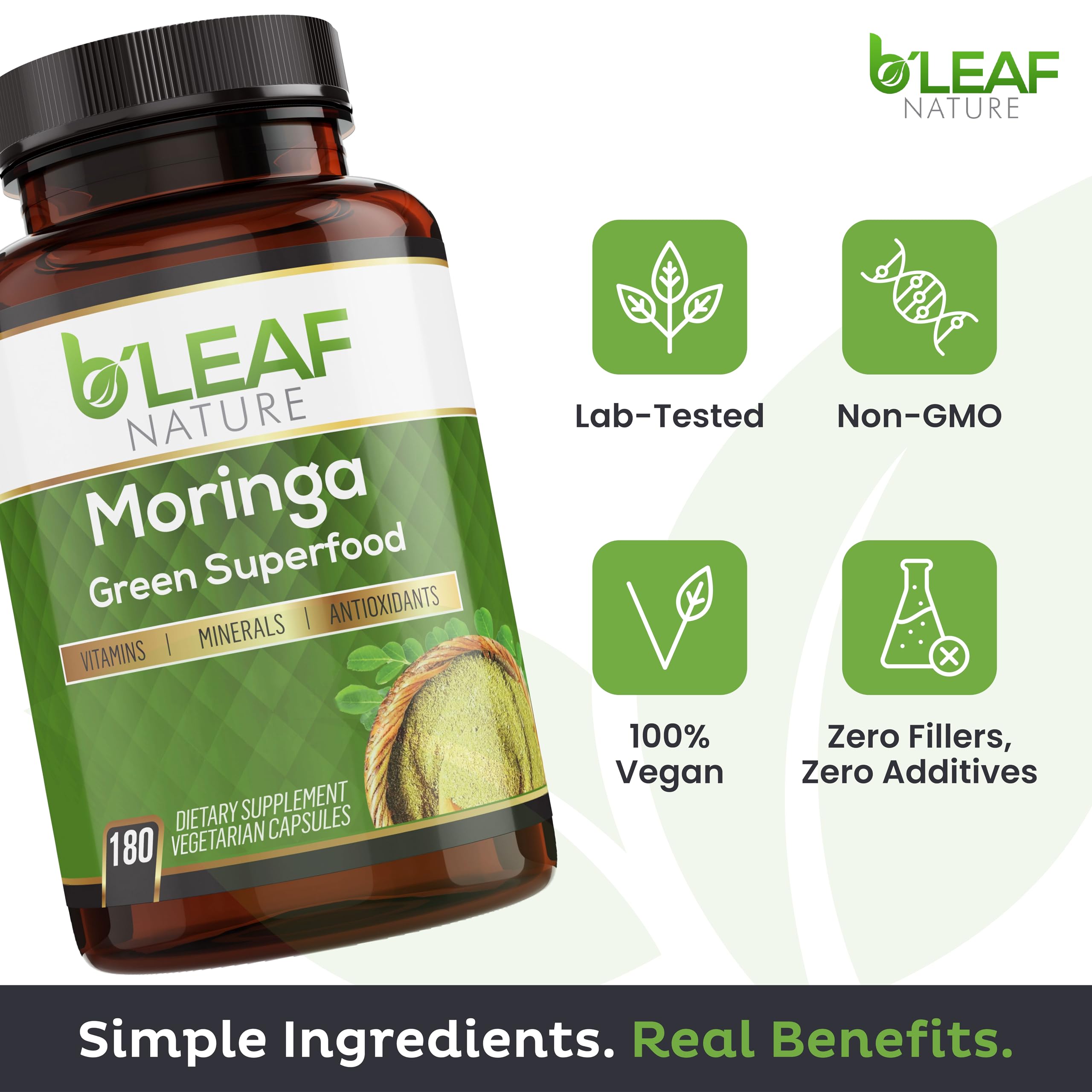 B'LEAF NATURE Moringa Capsules 1000mg with measuring spoon