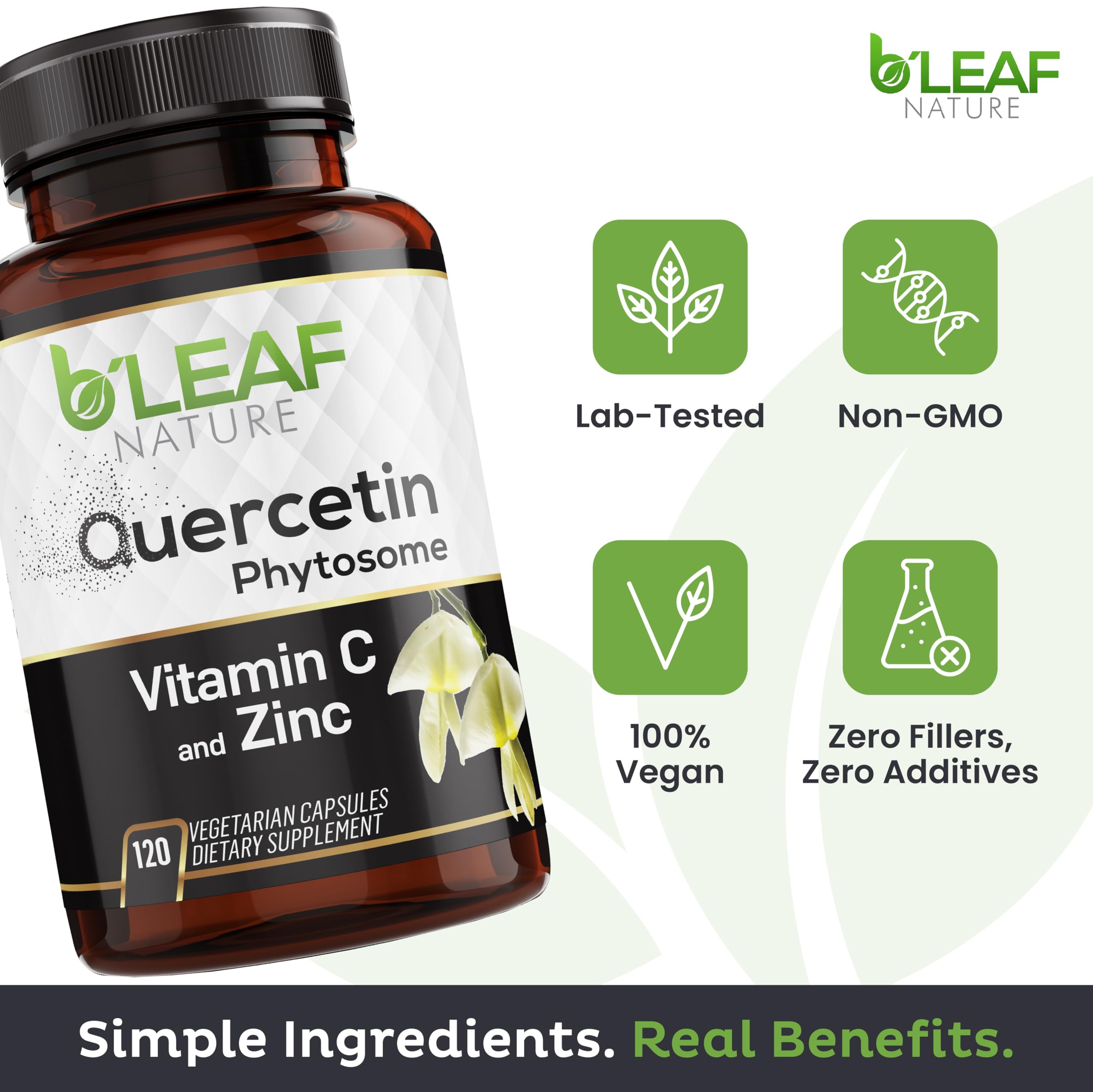 B'LEAF NATURE Quercetin Capsules bottle with dosage information