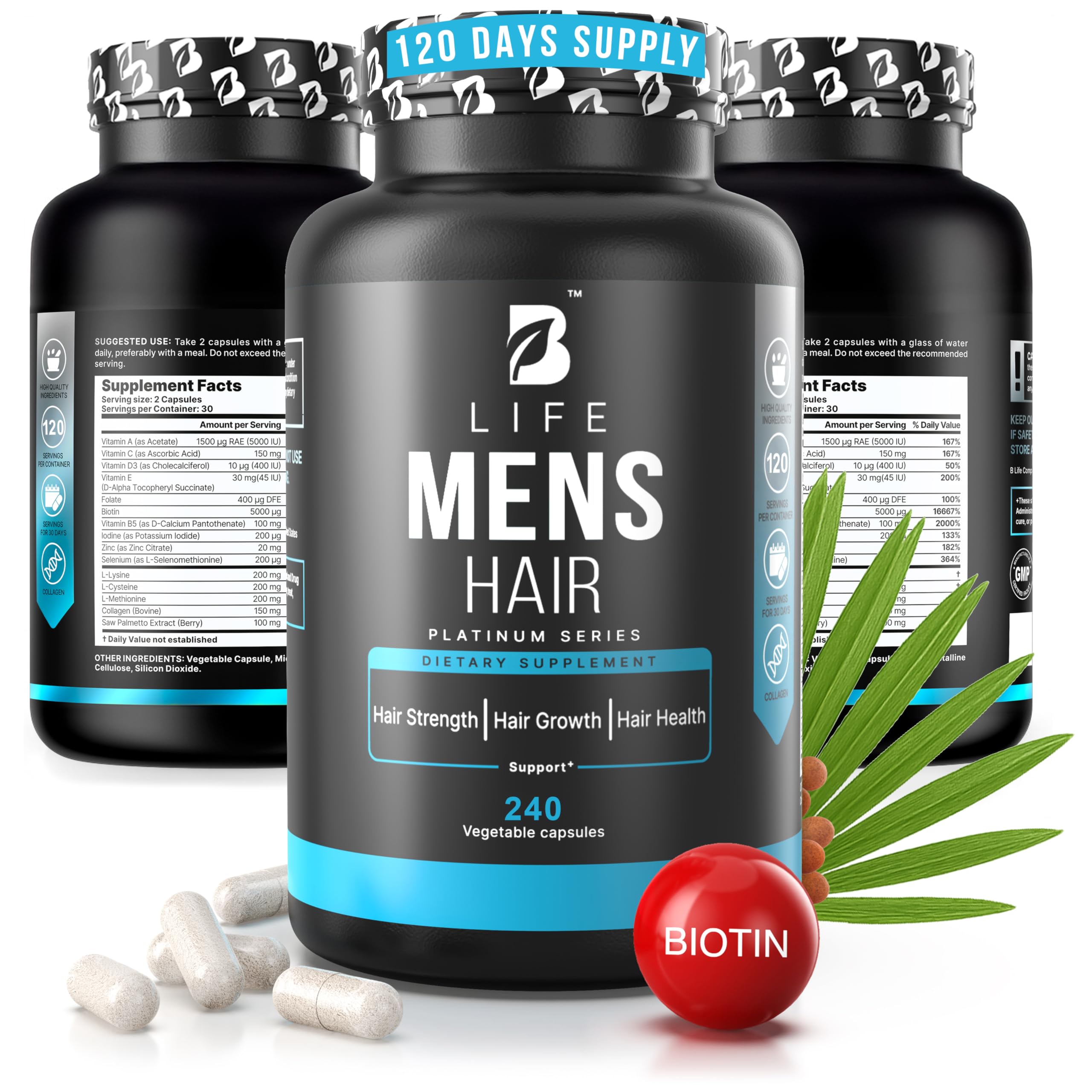 B Life Company Hair Growth Vitamins for Men 60 Capsules front view