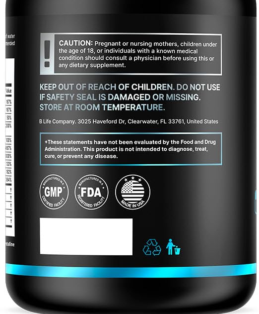 B Life Company Hair Growth Vitamins for Men 60 Capsules packaging details