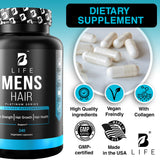 B Life Company Hair Growth Vitamins for Men 60 Capsules with ingredients list