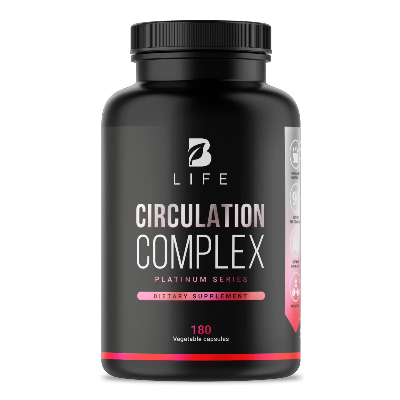 B Life Company L-Arginine Circulation Complex 180 capsules front view