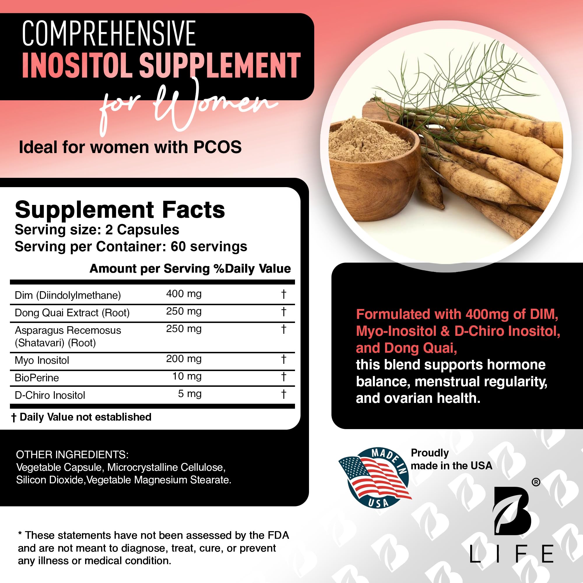 B Life Company Multivitamin Supplement with capsules on a wooden table