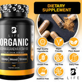 B Life Company Organic Ashwagandha capsules close-up