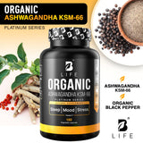 B Life Company Organic Ashwagandha capsules on a wooden surface