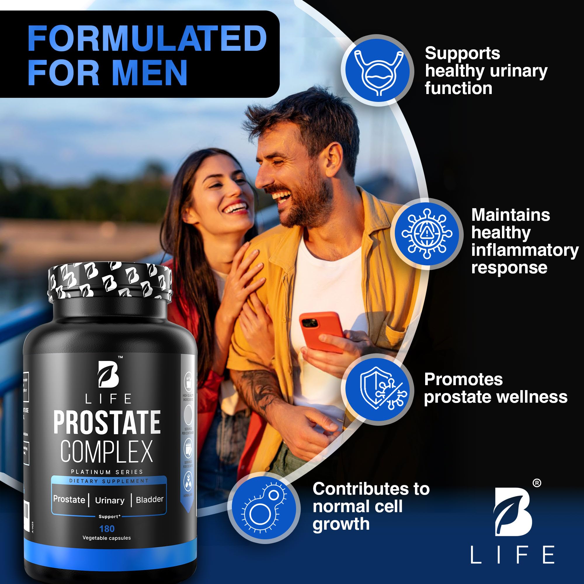 B Life Company Saw Palmetto Supplement 300mg capsules on a table