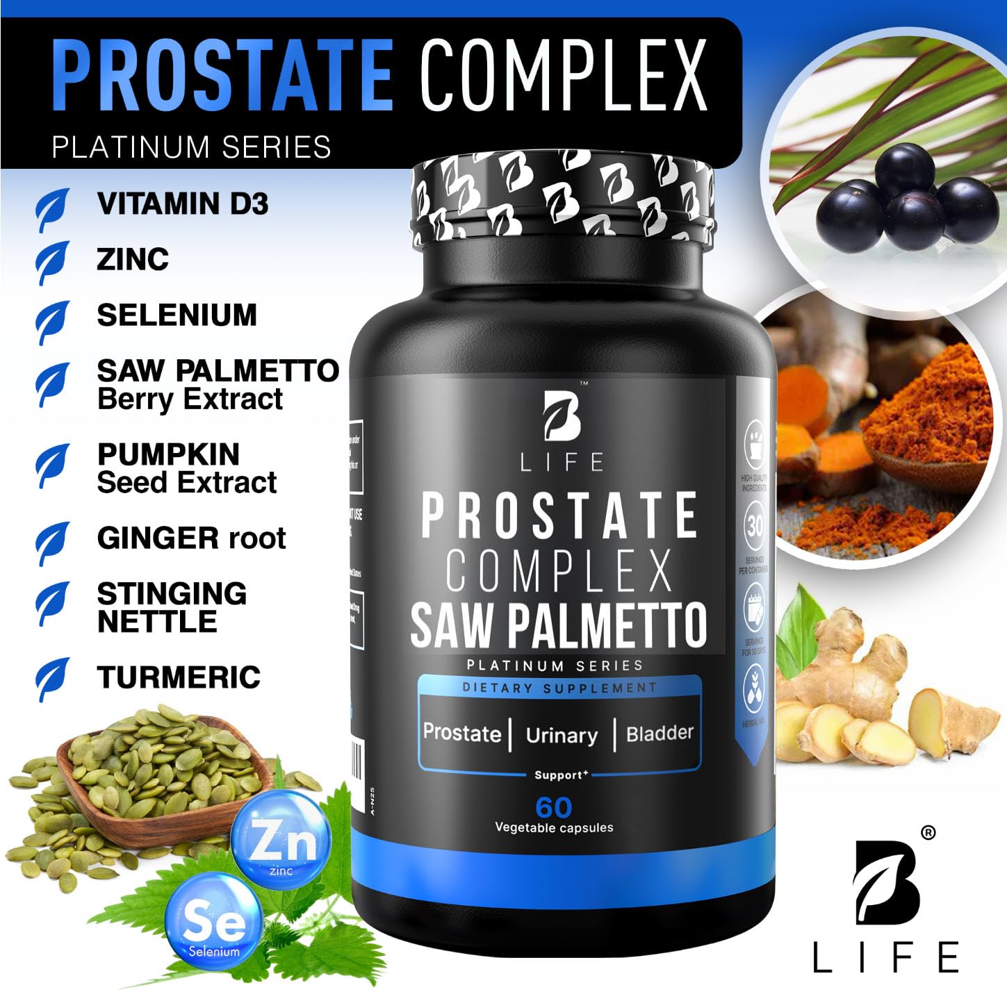 B Life Company Saw Palmetto Supplement 300mg ingredients list