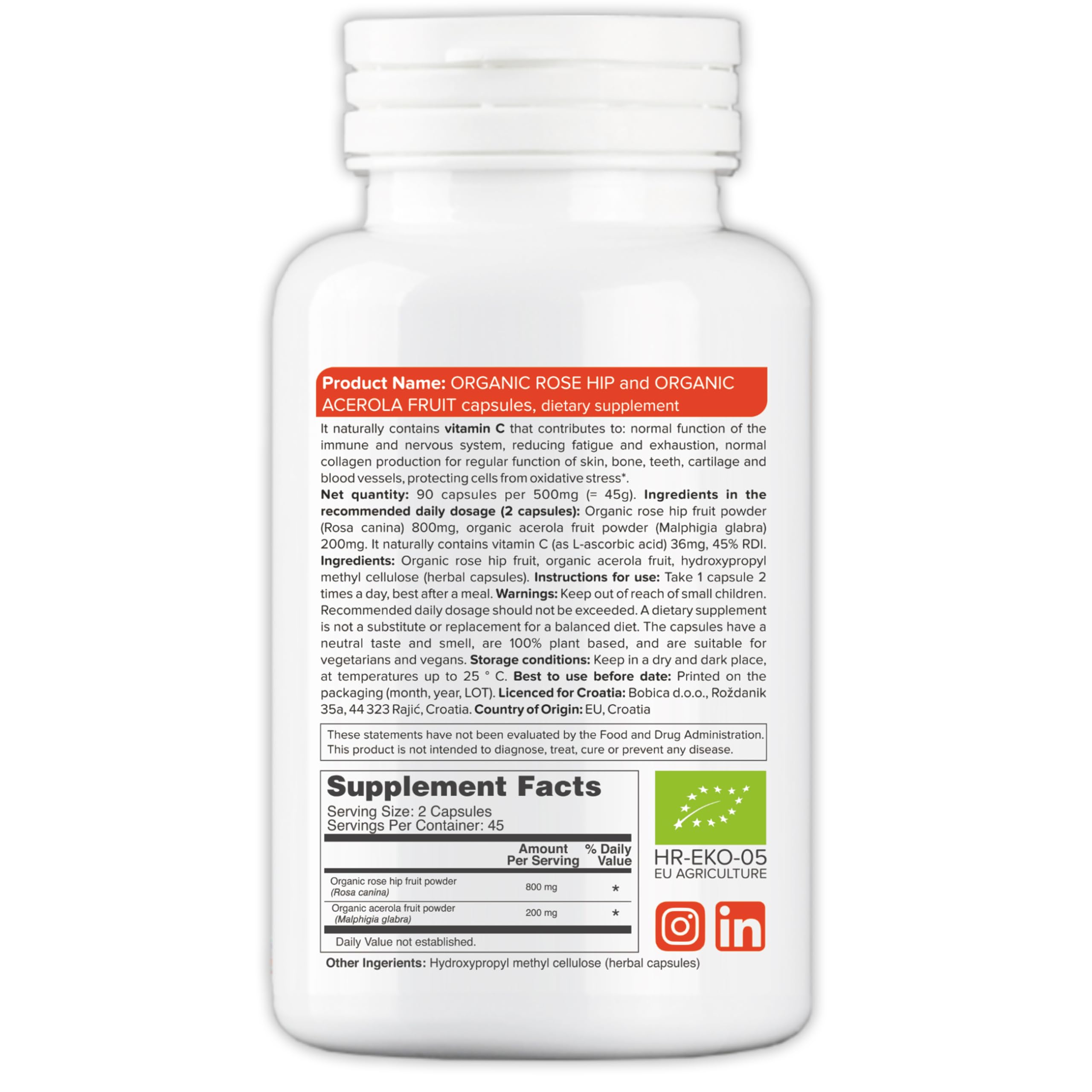b Natural Vitamin C Capsules side view showing label